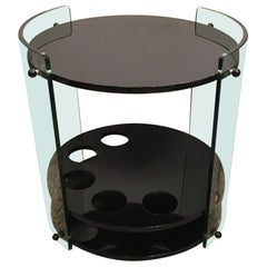 Cristal Arte Bottle Trolley and Tea Table Glass Glossy Black Lacquered Wood 1960