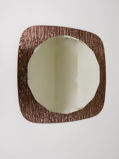 Cristal Arte Bronze Gold Scalloped Textured Midcentury Wall Mirror, Italy, 1960s