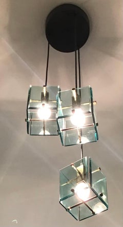 Cristal Arte Chandelier Brass Glass 1950 Italy