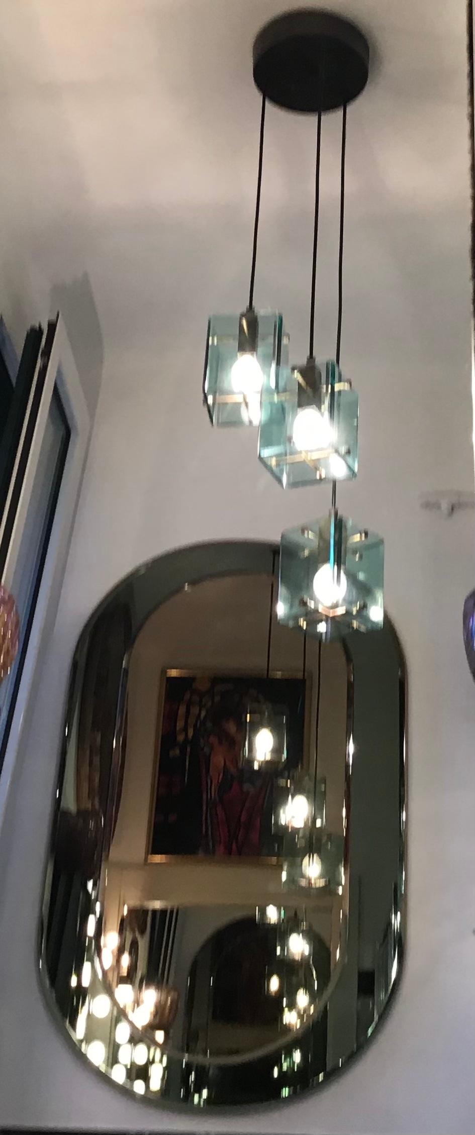 Cristal Arte Chandelier Glass Brass Metal, 1950, Italy In Excellent Condition For Sale In Milano, IT