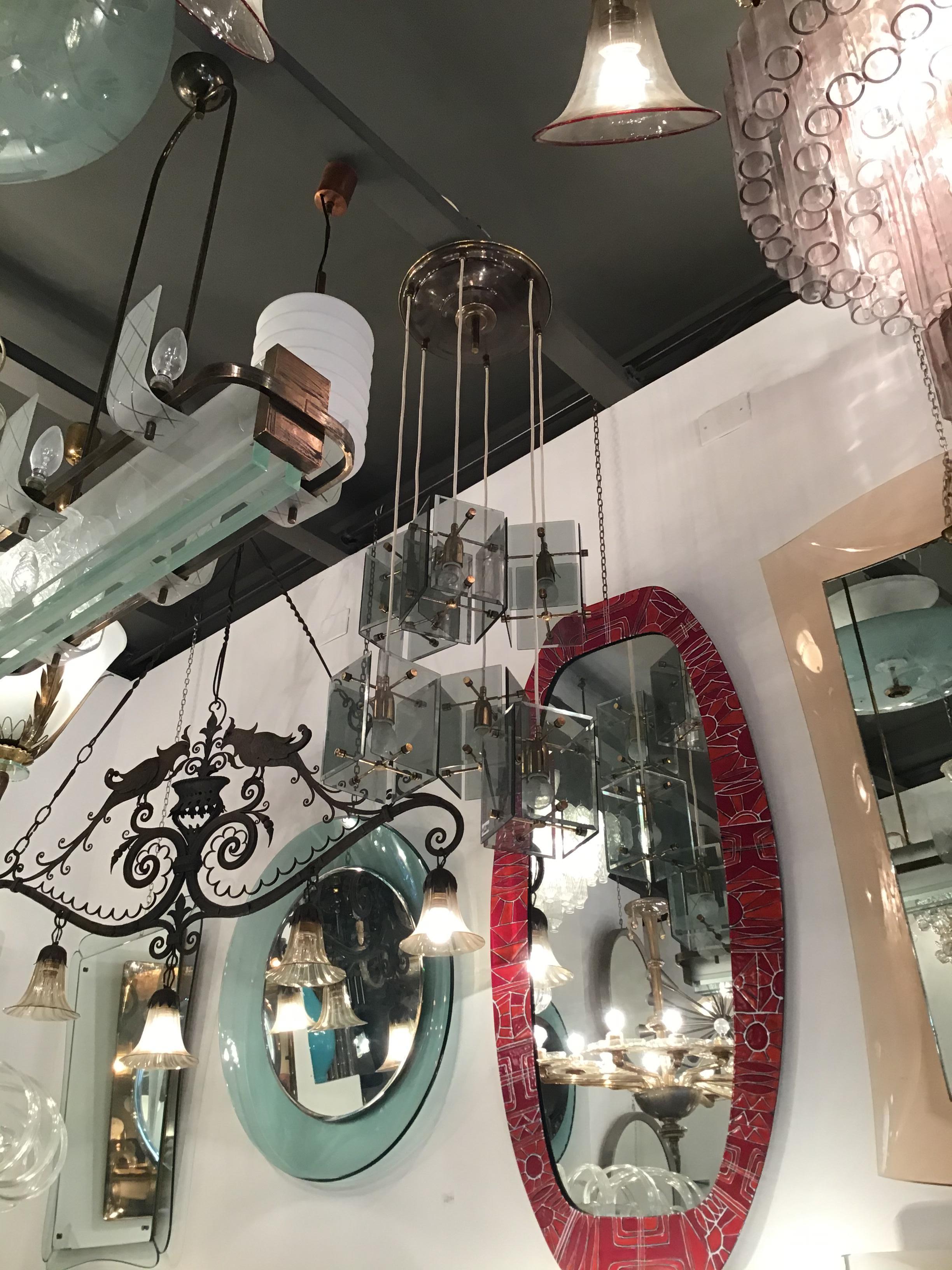 Mid-20th Century Cristal Arte Chandelier Glass Brass Metal, 1950, Italy For Sale