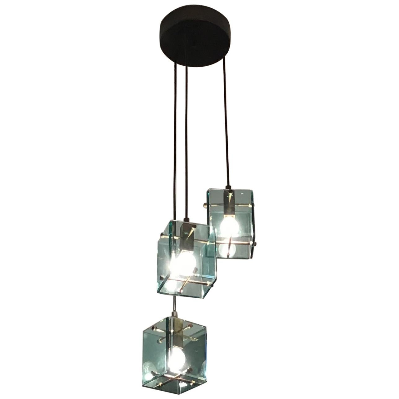 Cristal Arte Chandelier Glass Brass Metal, 1950, Italy