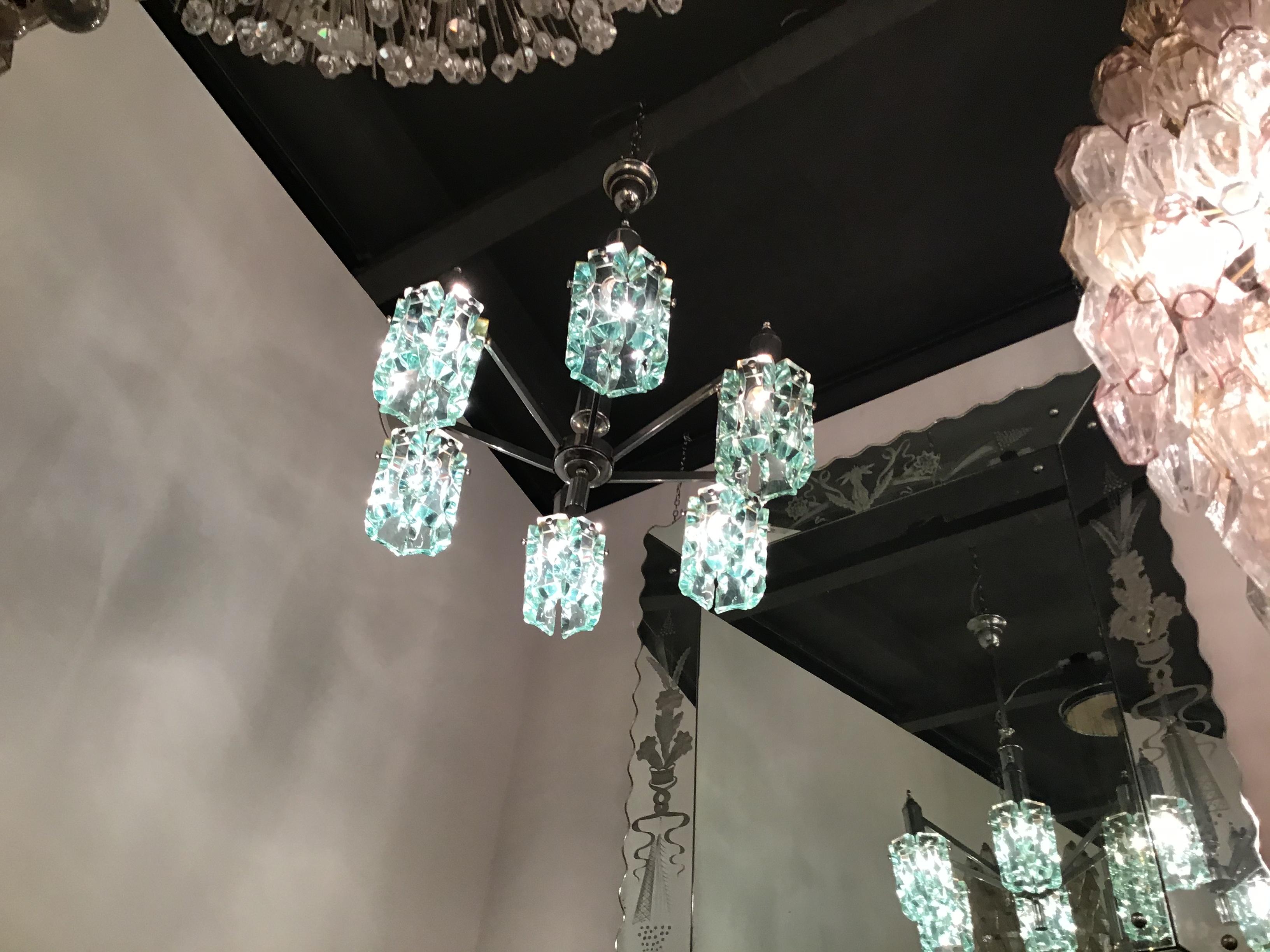 Vetro Cristal Arte Lampadario in vetro Metallo Crome 1950 Italia in vendita