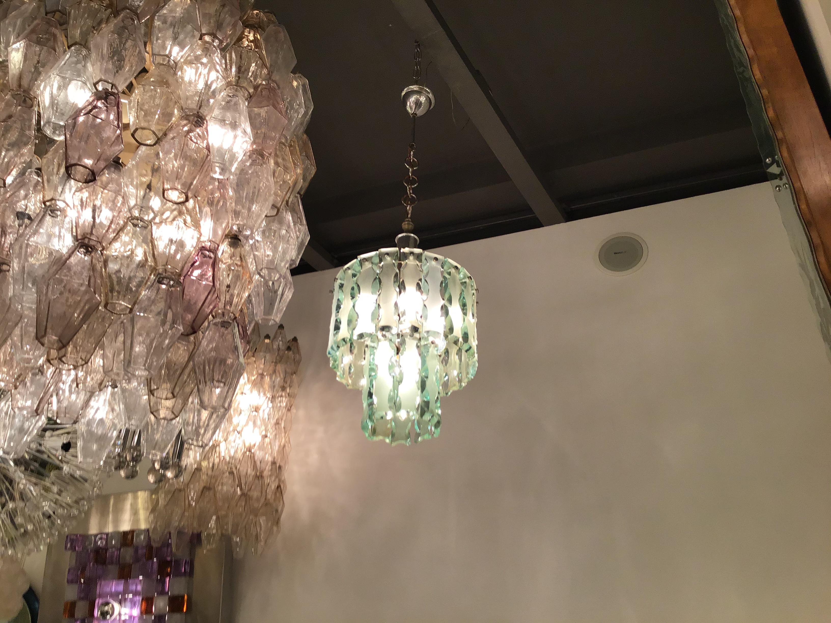 Cristal Arte Chandelier Glass Metal Crome, 1960, Italy In Good Condition For Sale In Milano, IT