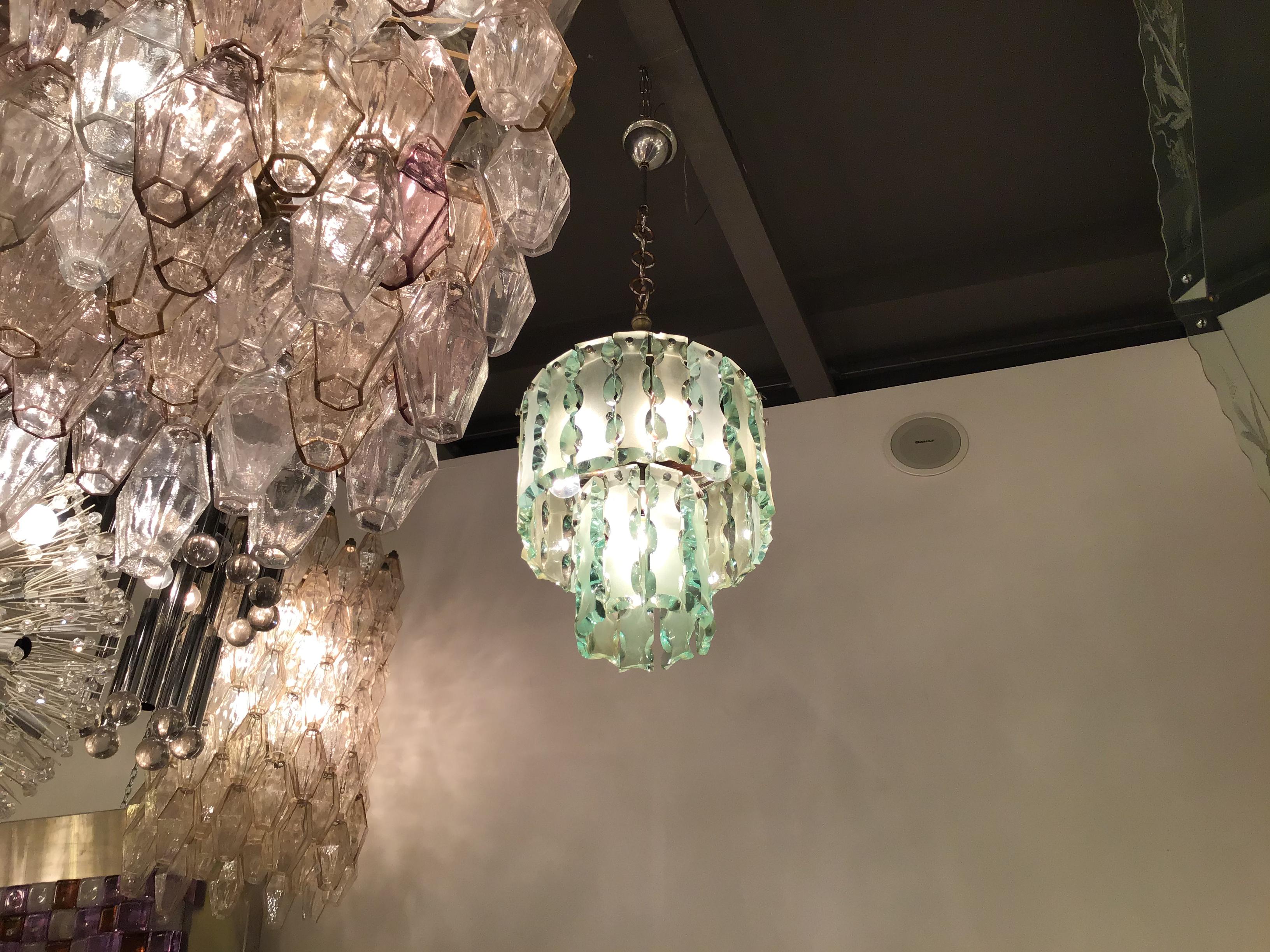 Mid-20th Century Cristal Arte Chandelier Glass Metal Crome, 1960, Italy For Sale