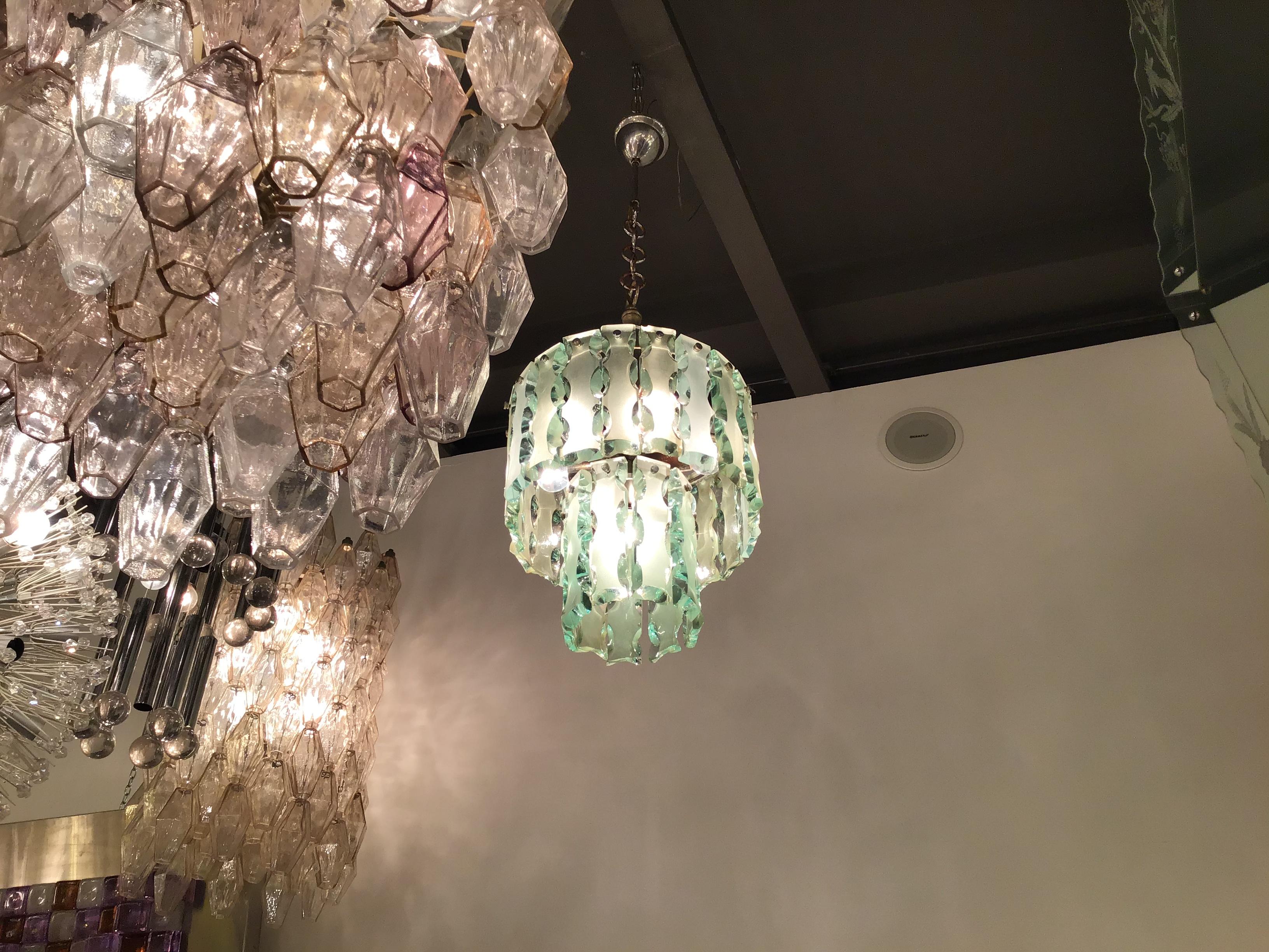 Cristal Arte Chandelier Glass Metal Crome, 1960, Italy For Sale 1