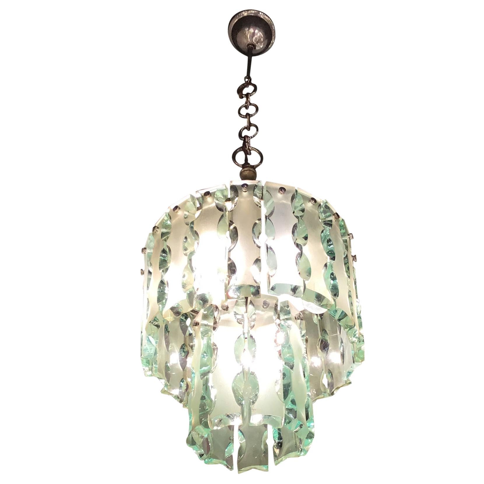 Cristal Arte Chandelier Glass Metal Crome, 1960, Italy For Sale