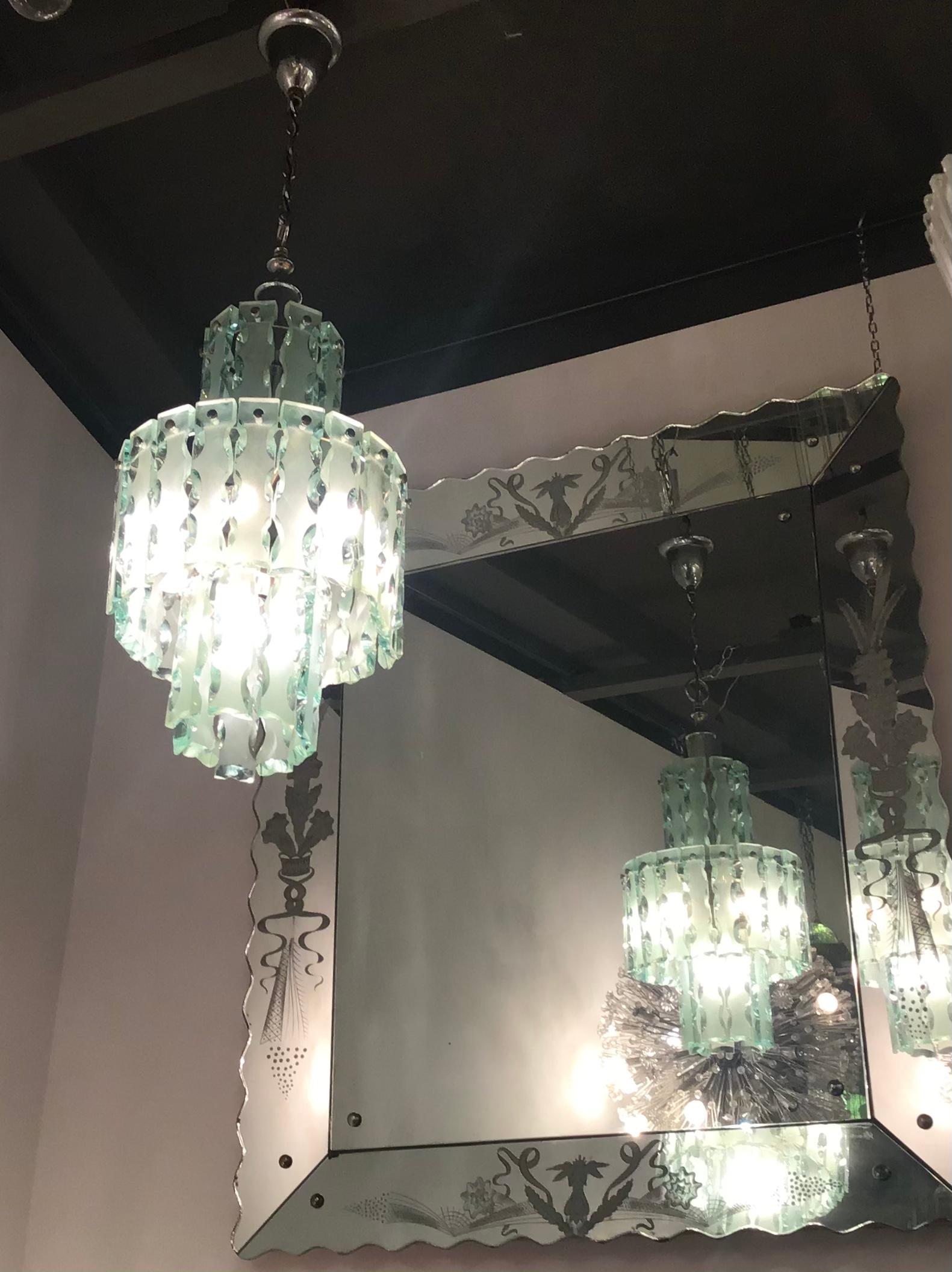 Cristal Arte-Kronleuchter aus gehämmertem Glas und vernickeltem Messing, 1955, Italien (Italienisch) im Angebot