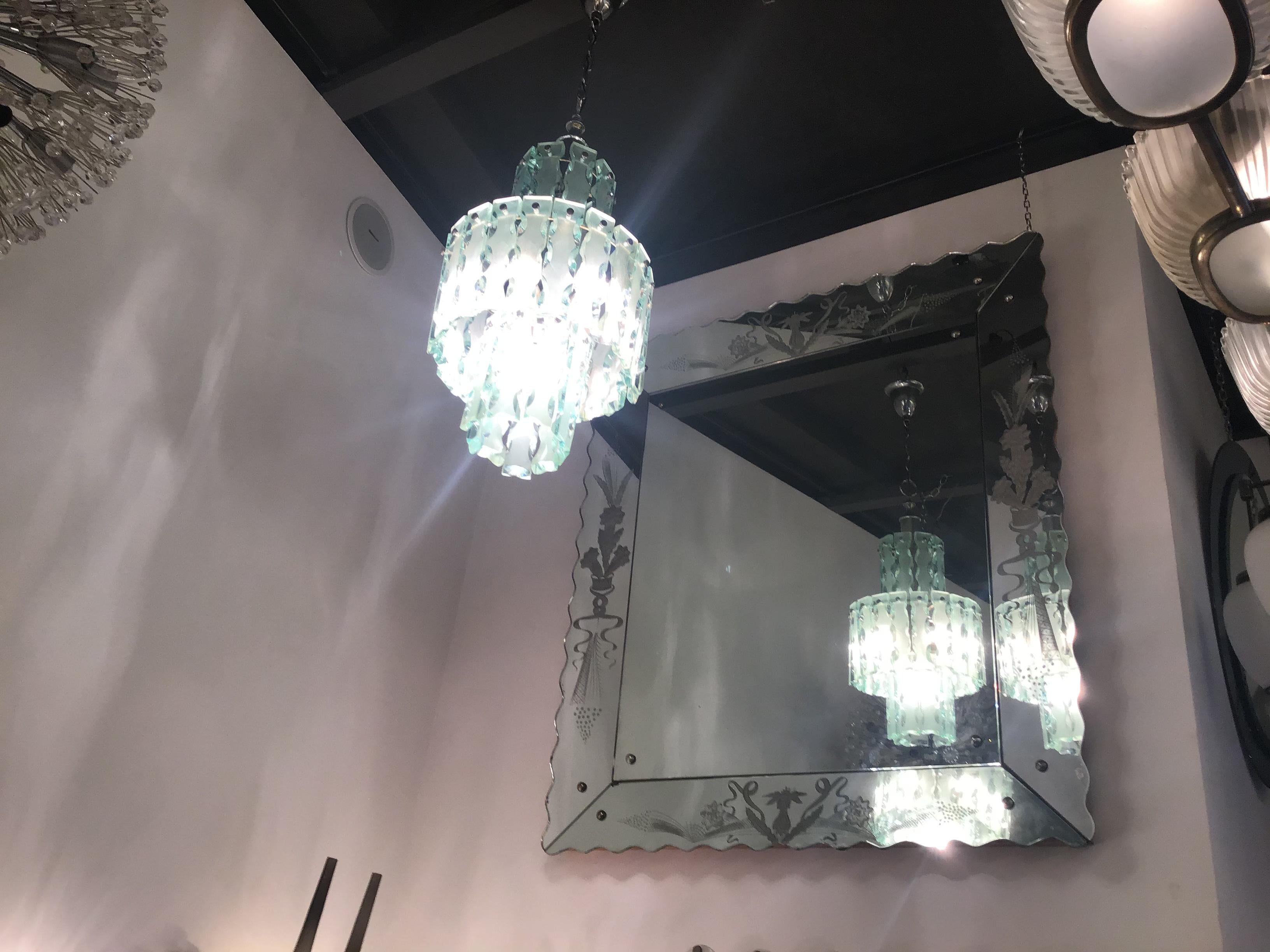 Cristal Arte-Kronleuchter aus gehämmertem Glas und vernickeltem Messing, 1955, Italien im Zustand „Hervorragend“ im Angebot in Milano, IT