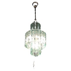 Cristal Arte Chandelier Hammered Glass Nickel Plated Brass, 1955, Italy