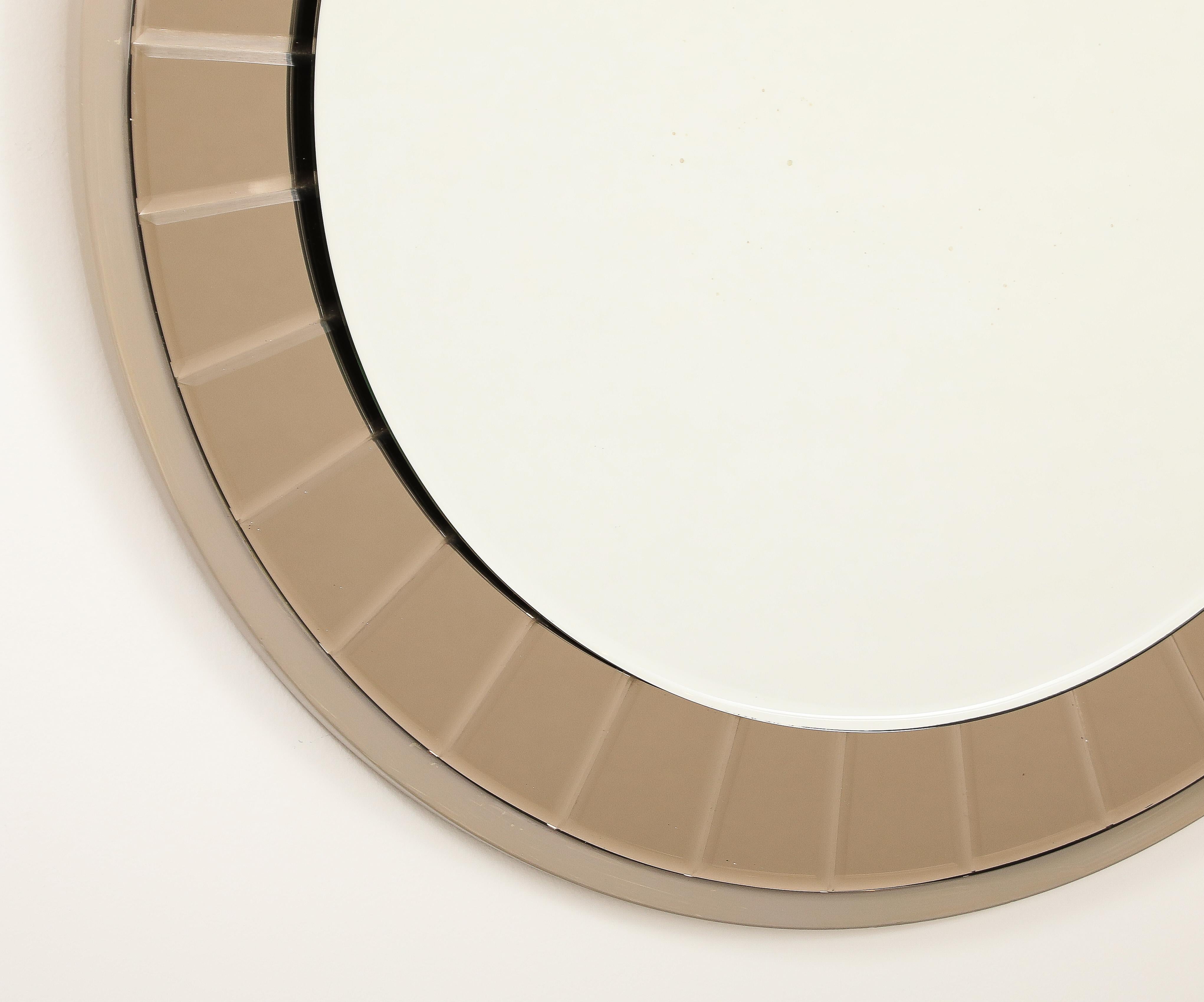 Cristal Arte Faceted Crystal Grey Glass Circular Mirror, circa 1960 For Sale 2