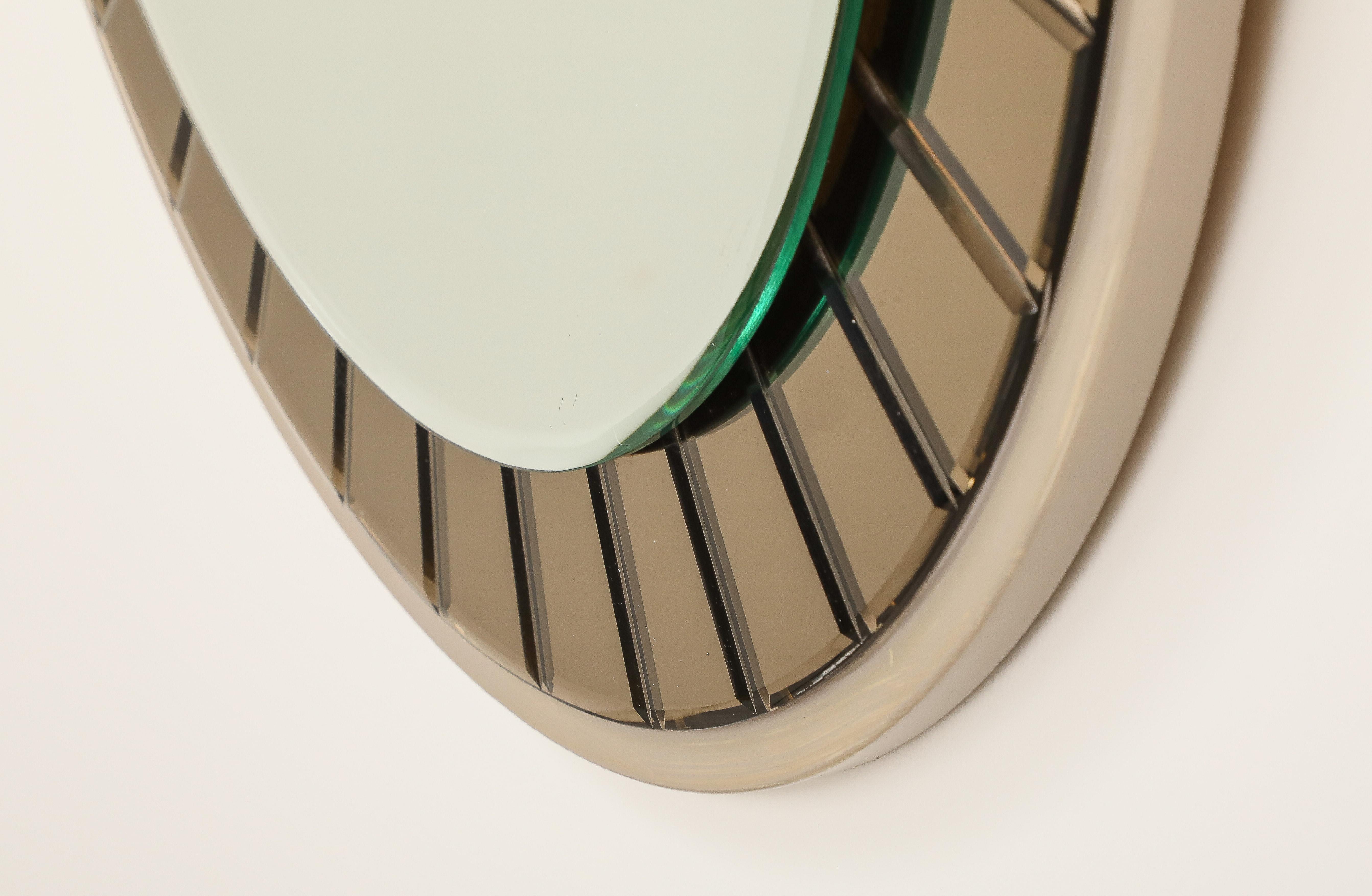Cut Glass Cristal Arte Faceted Crystal Grey Glass Circular Mirror, circa 1960 For Sale
