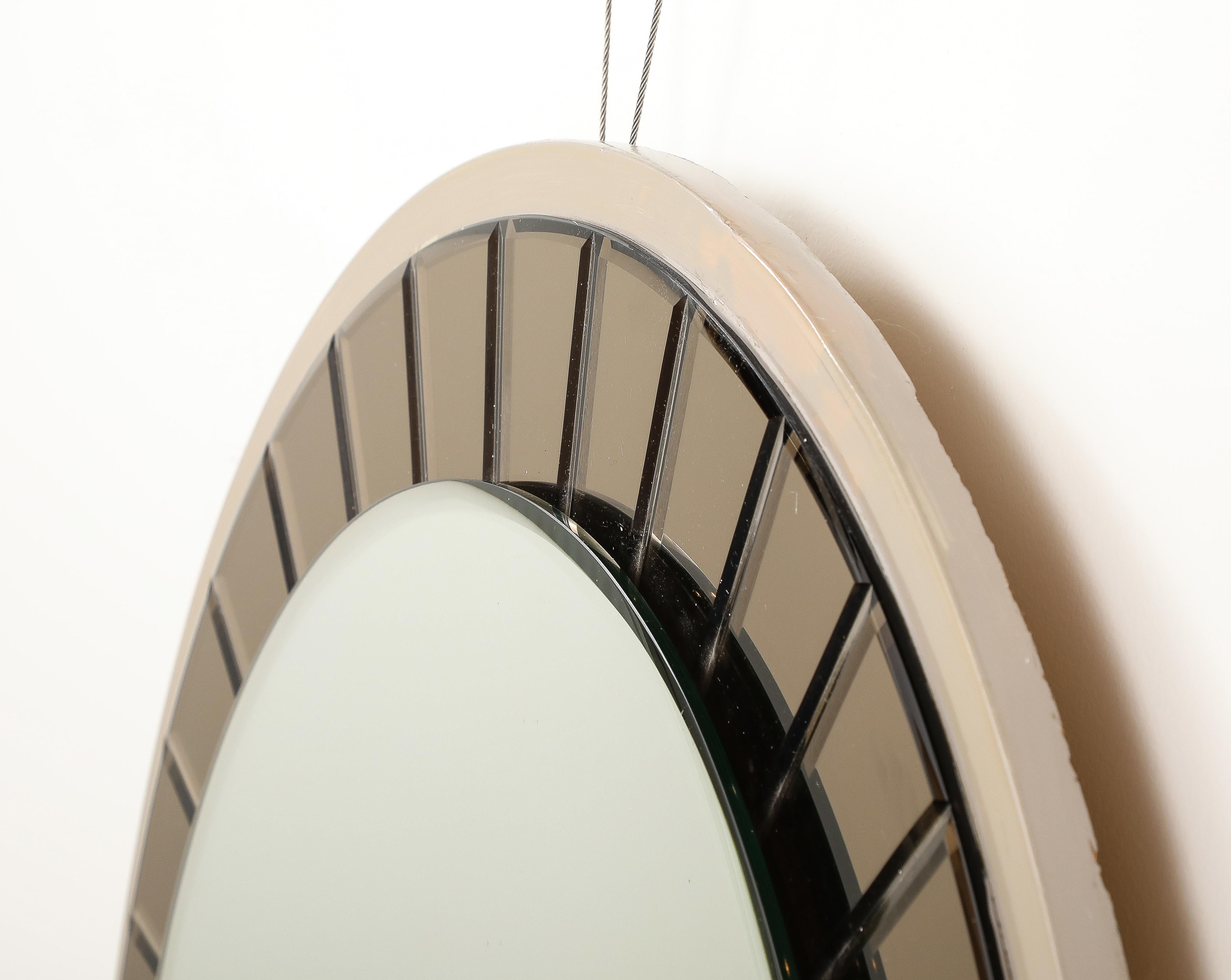 Cristal Arte Faceted Crystal Grey Glass Circular Mirror, circa 1960 For Sale 1