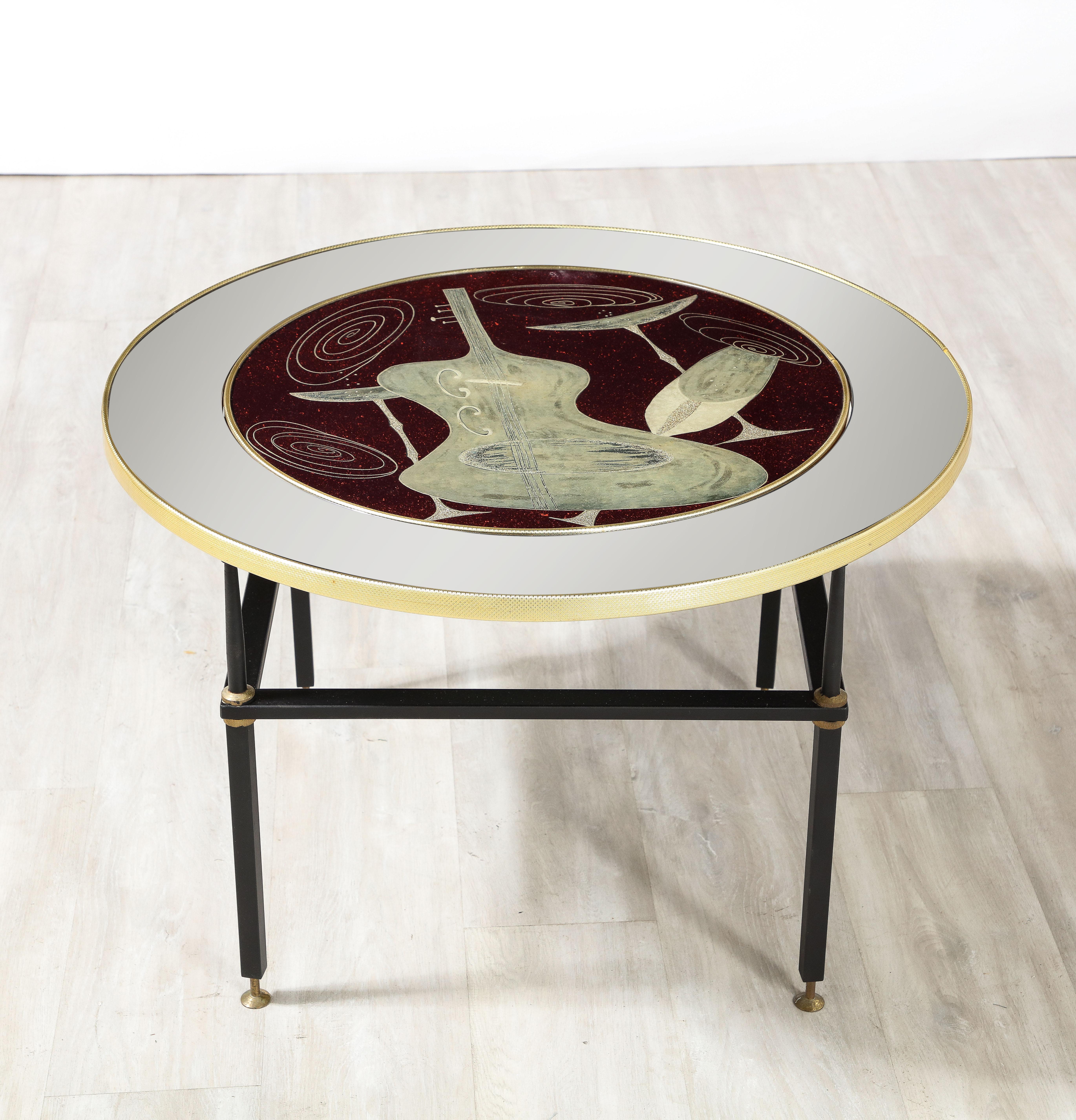 Cristal Arte Glass Table with Chess Board and Musical Motif, circa 1955 For Sale 1