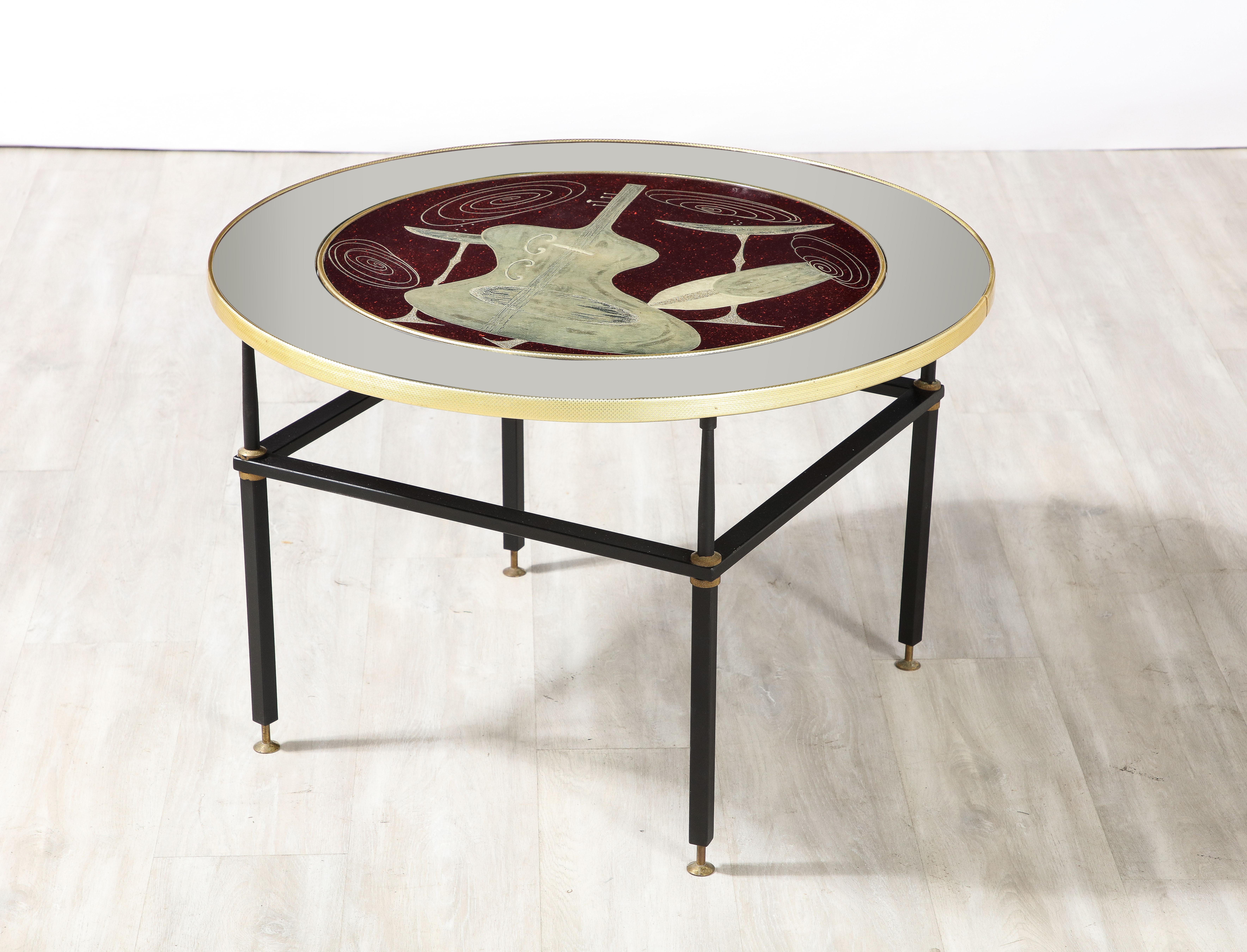 Cristal Arte Glass Table with Chess Board and Musical Motif, circa 1955 For Sale 2