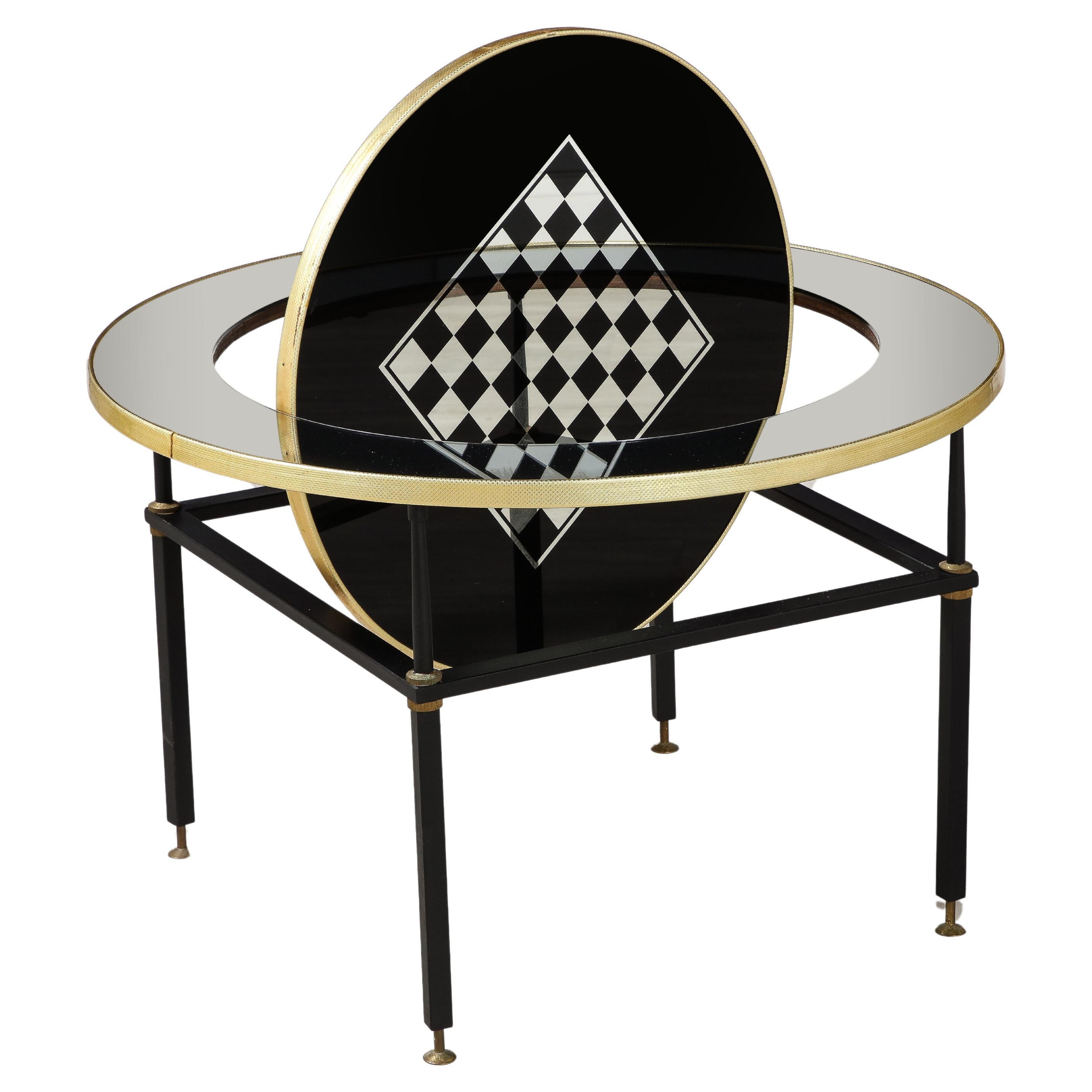 Cristal Arte Glass Table with Chess Board and Musical Motif, circa 1955 For Sale