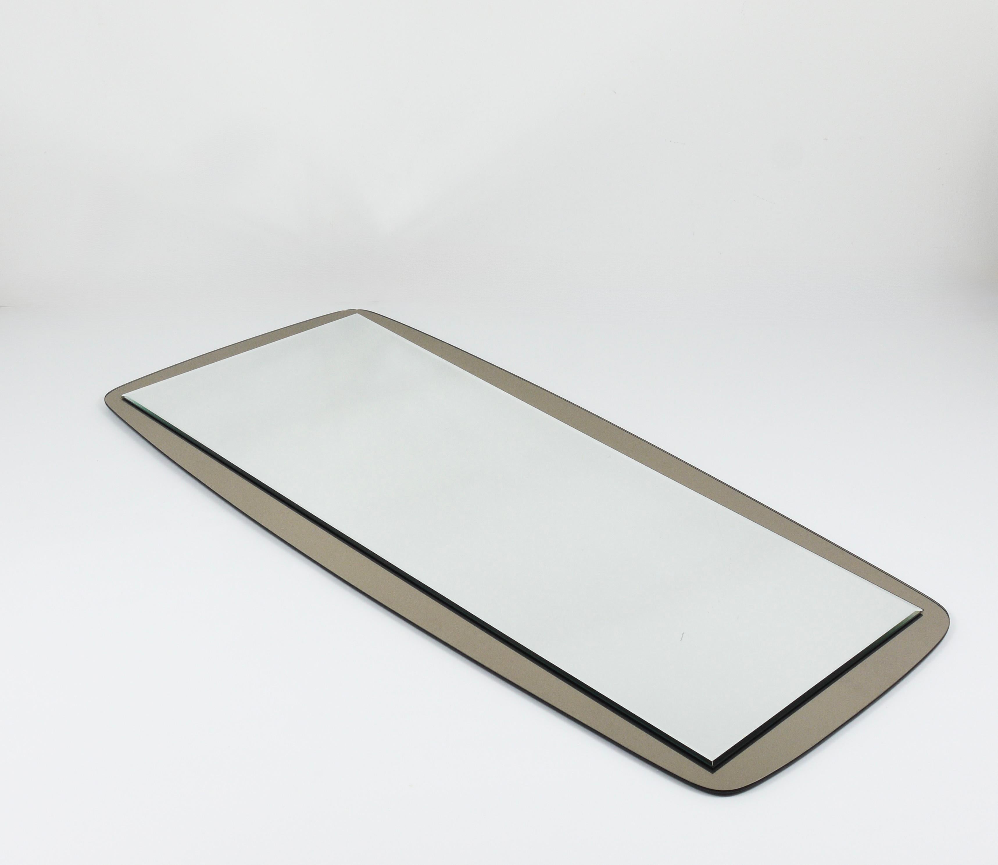 Italian Cristal Arte Large Grey Mid-Century Wall Mirror, Italy, 1970s For Sale