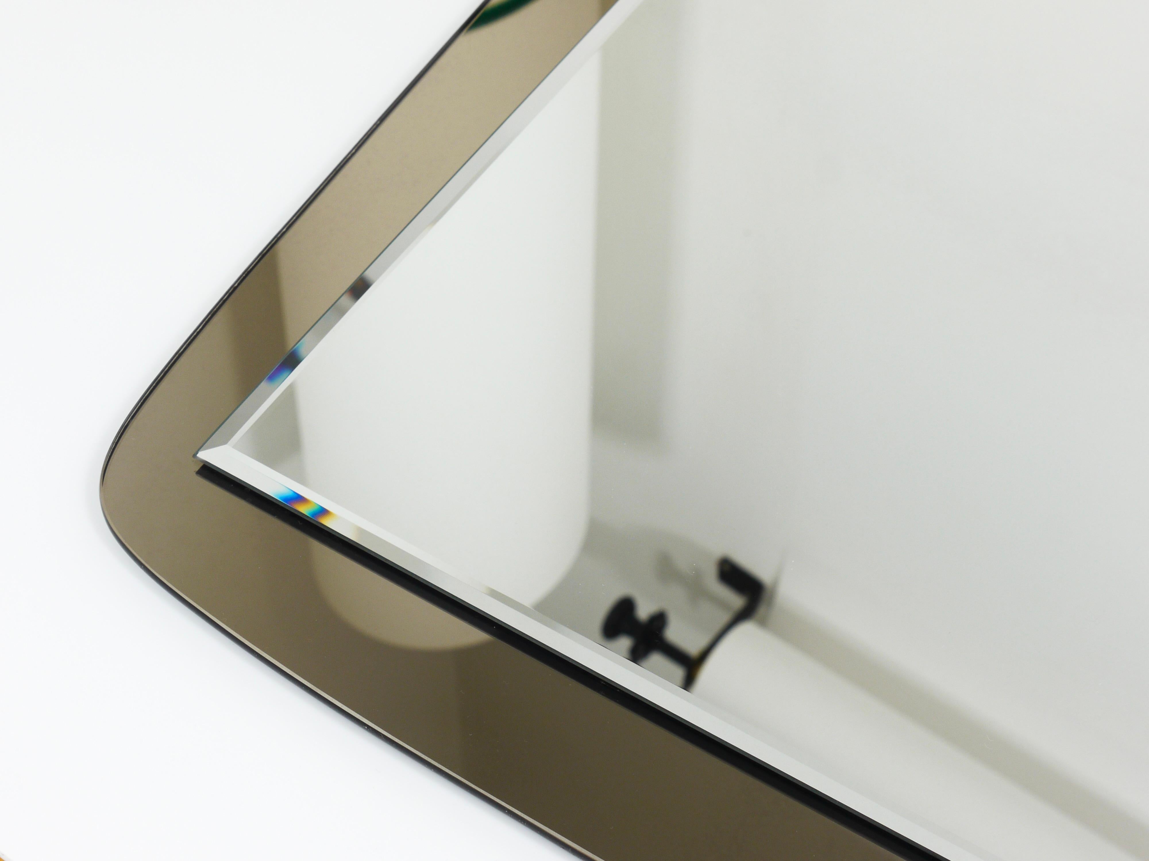 Glass Cristal Arte Large Grey Mid-Century Wall Mirror, Italy, 1970s For Sale