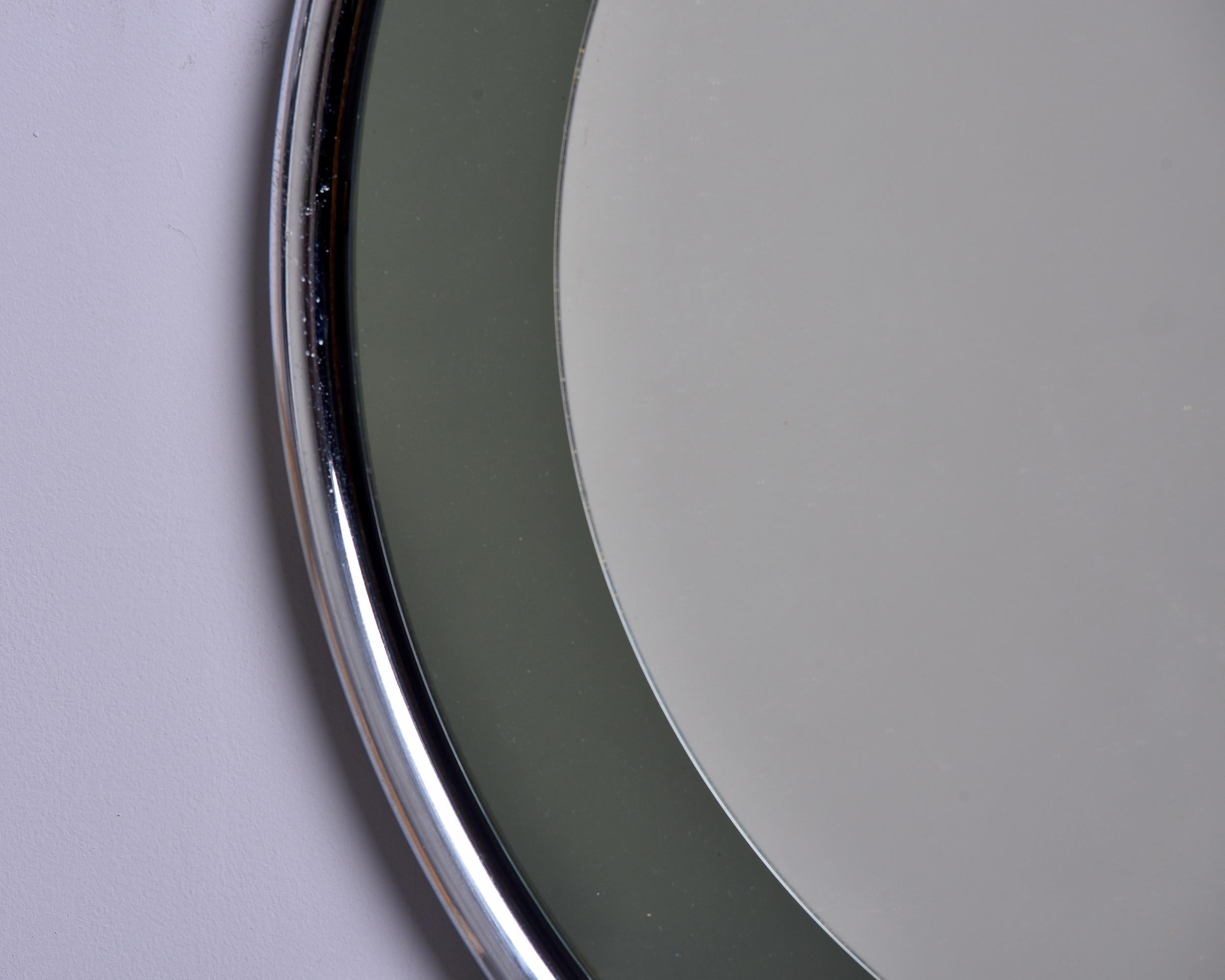 20th Century Cristal Arte Mid Century Round Mirror with Floating Style Chrome Frame For Sale