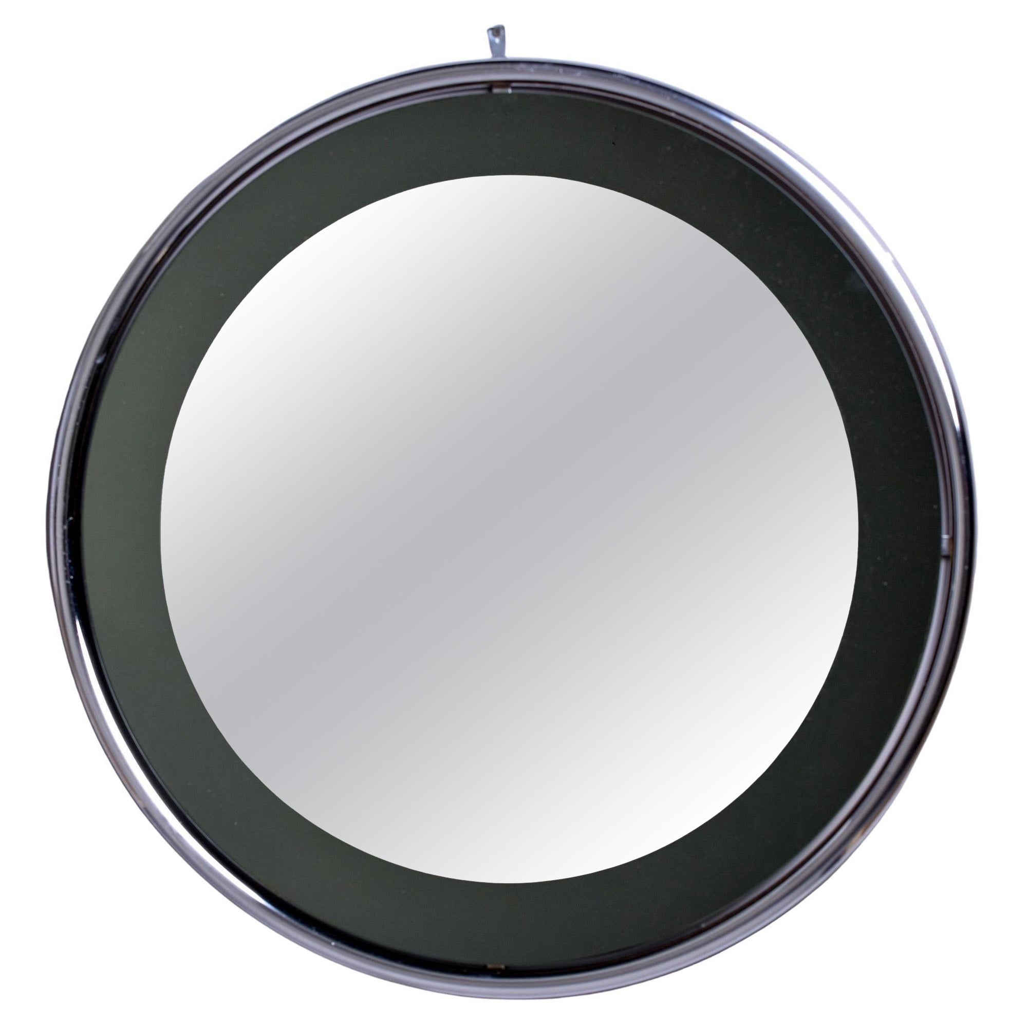 Miroir rond du milieu du siècle dernier de Cristal Arte avec cadre chromé de style flottant