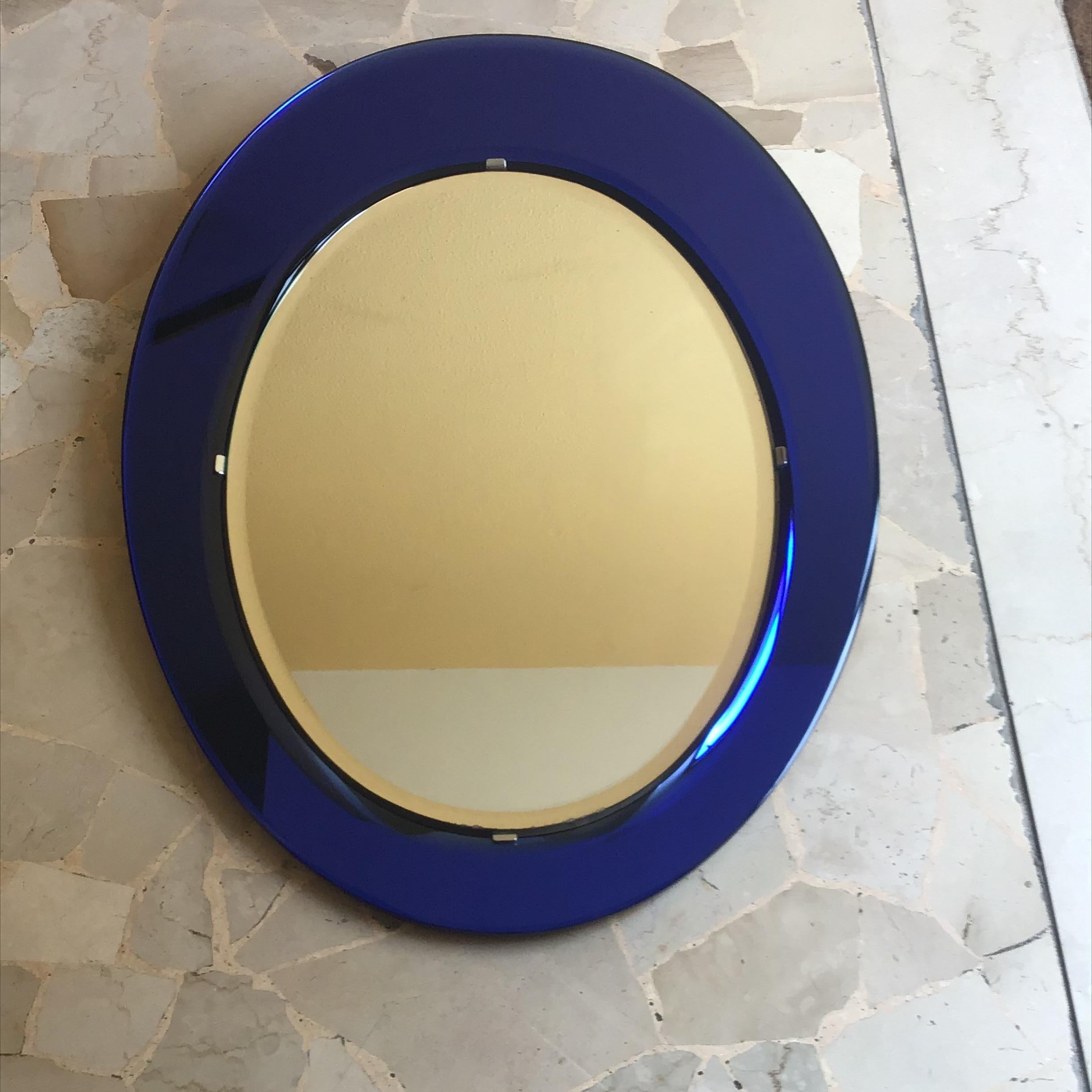 Cristal Arte Mirror Blu Mirrored Glass Metal Crome Wood, 1970, Italy For Sale 8