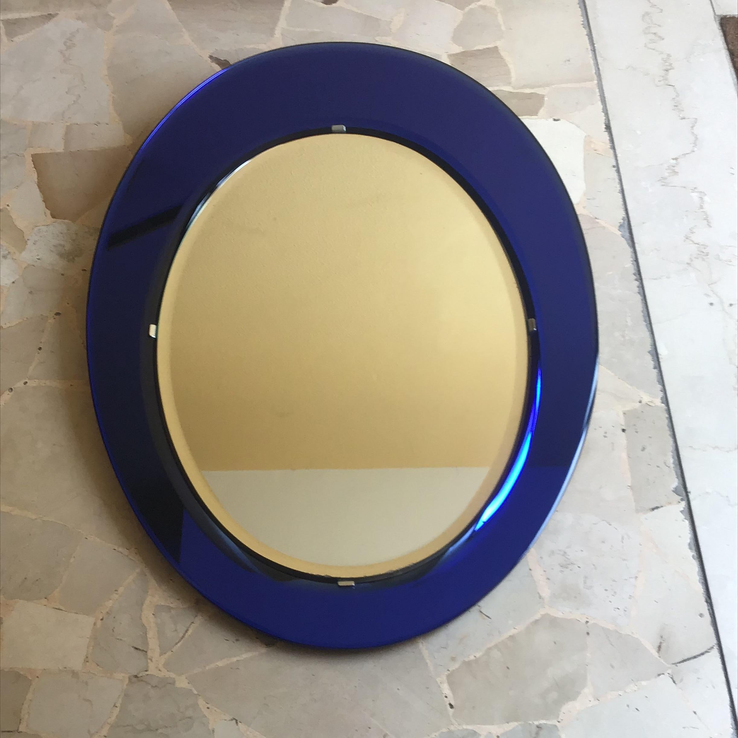 Cristal Arte Mirror Blu Mirrored Glass Metal Crome Wood, 1970, Italy For Sale 9