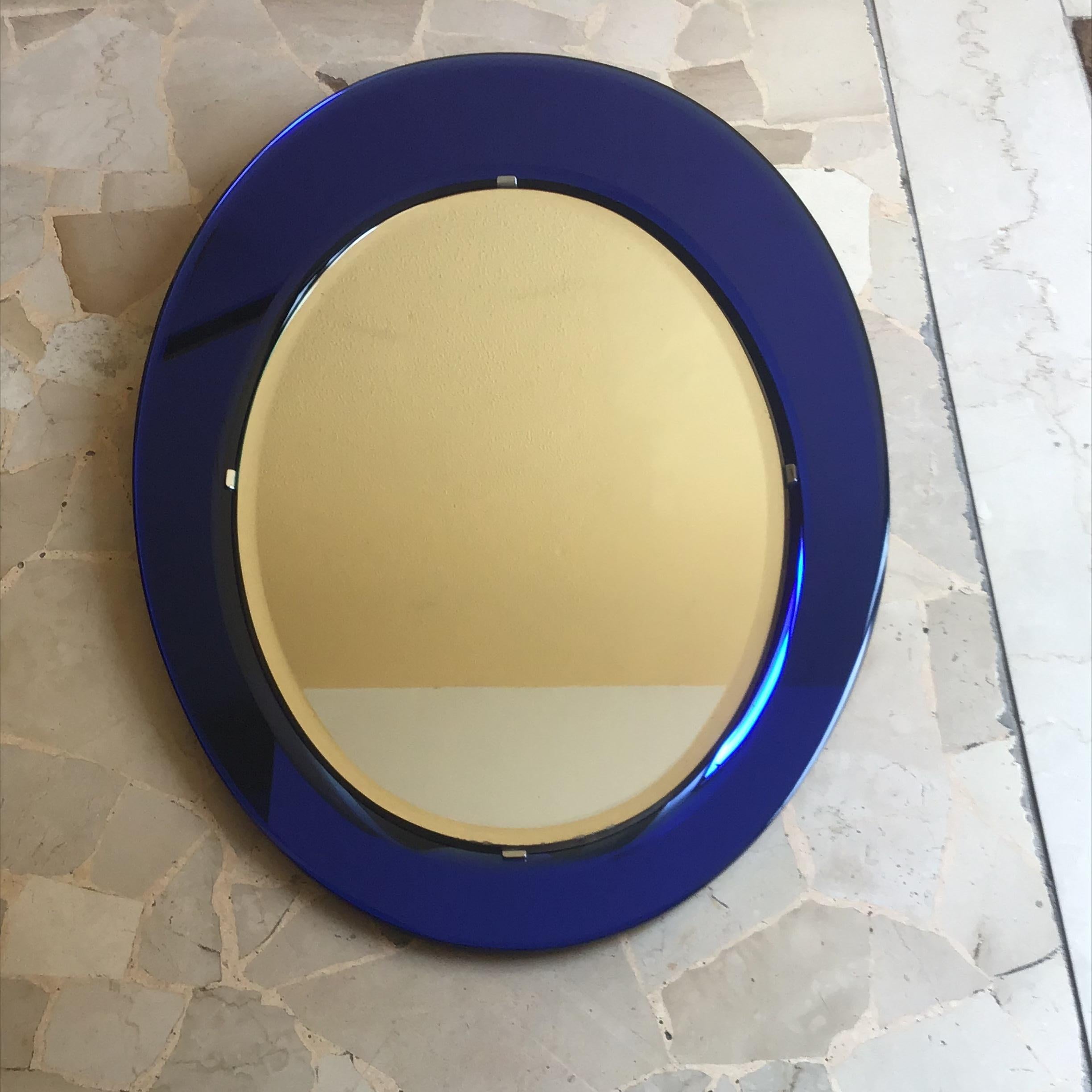 Cristal Arte Mirror Blu Mirrored Glass Metal Crome Wood, 1970, Italy For Sale 10