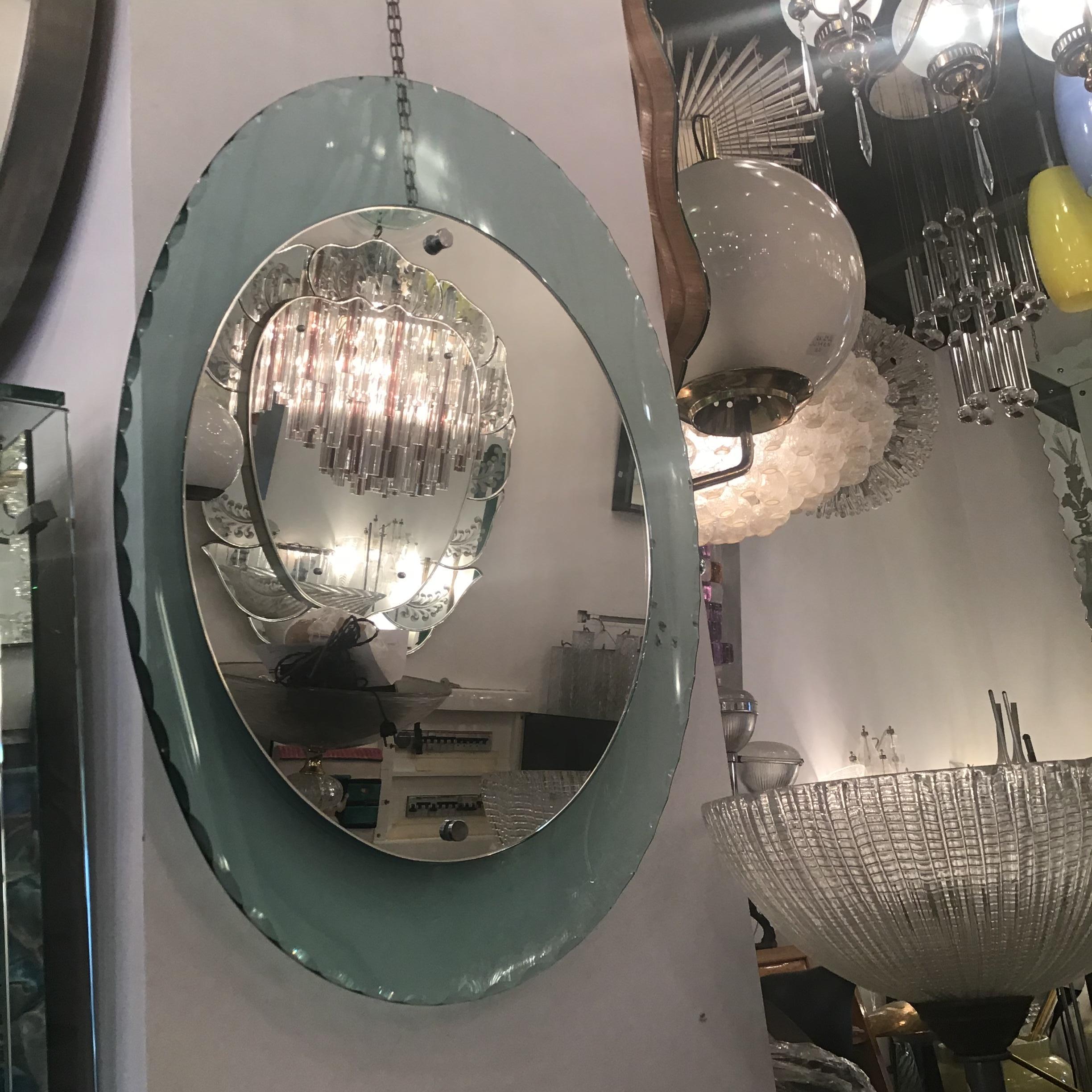 Italian Cristal Arte Mirror Glass Metal Crome Iron, 1950, Italy For Sale