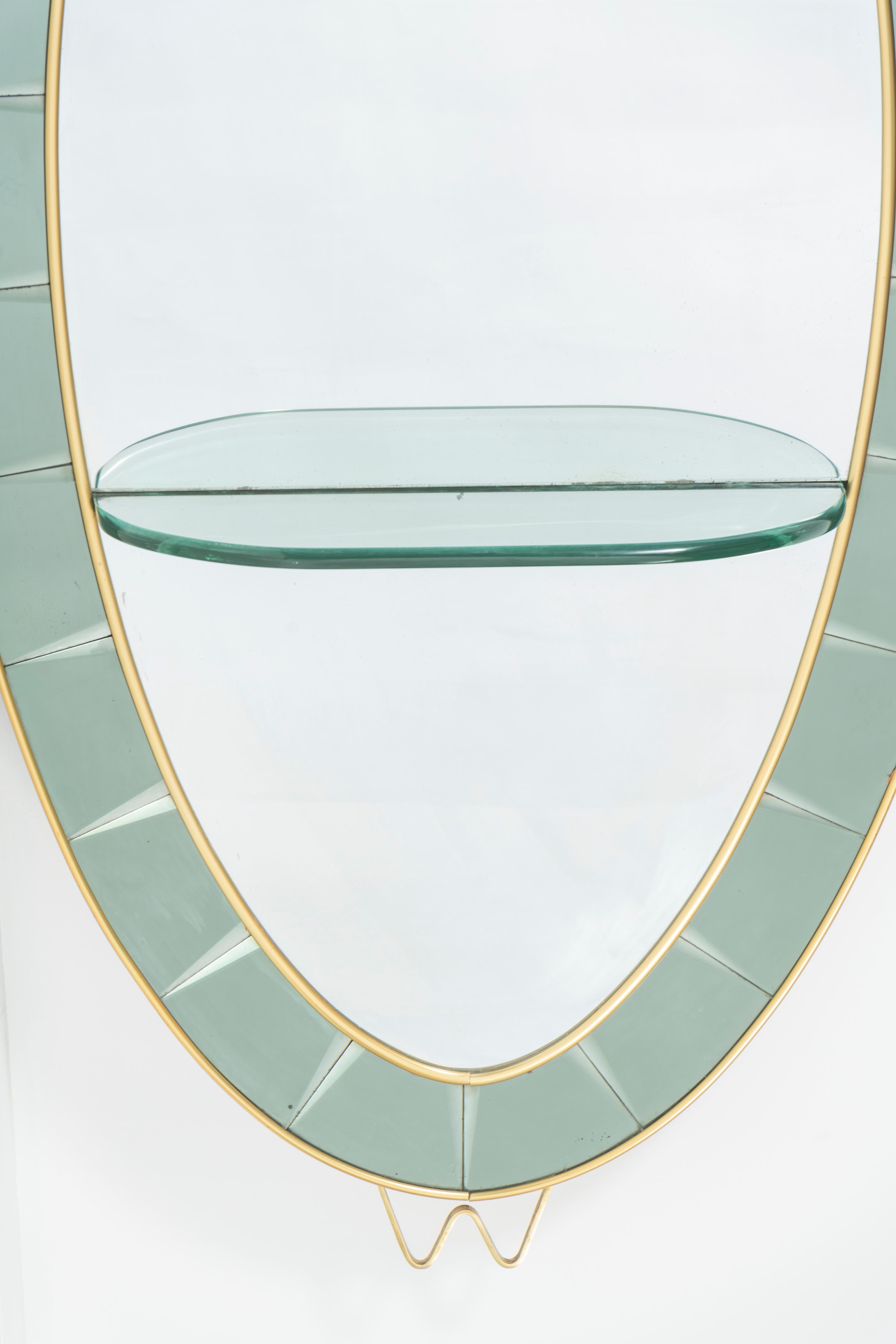 Mid-Century Modern Cristal Arte Mirror - Standing Oval, Colored Beveled Glass Frame w/ Murano Shelf