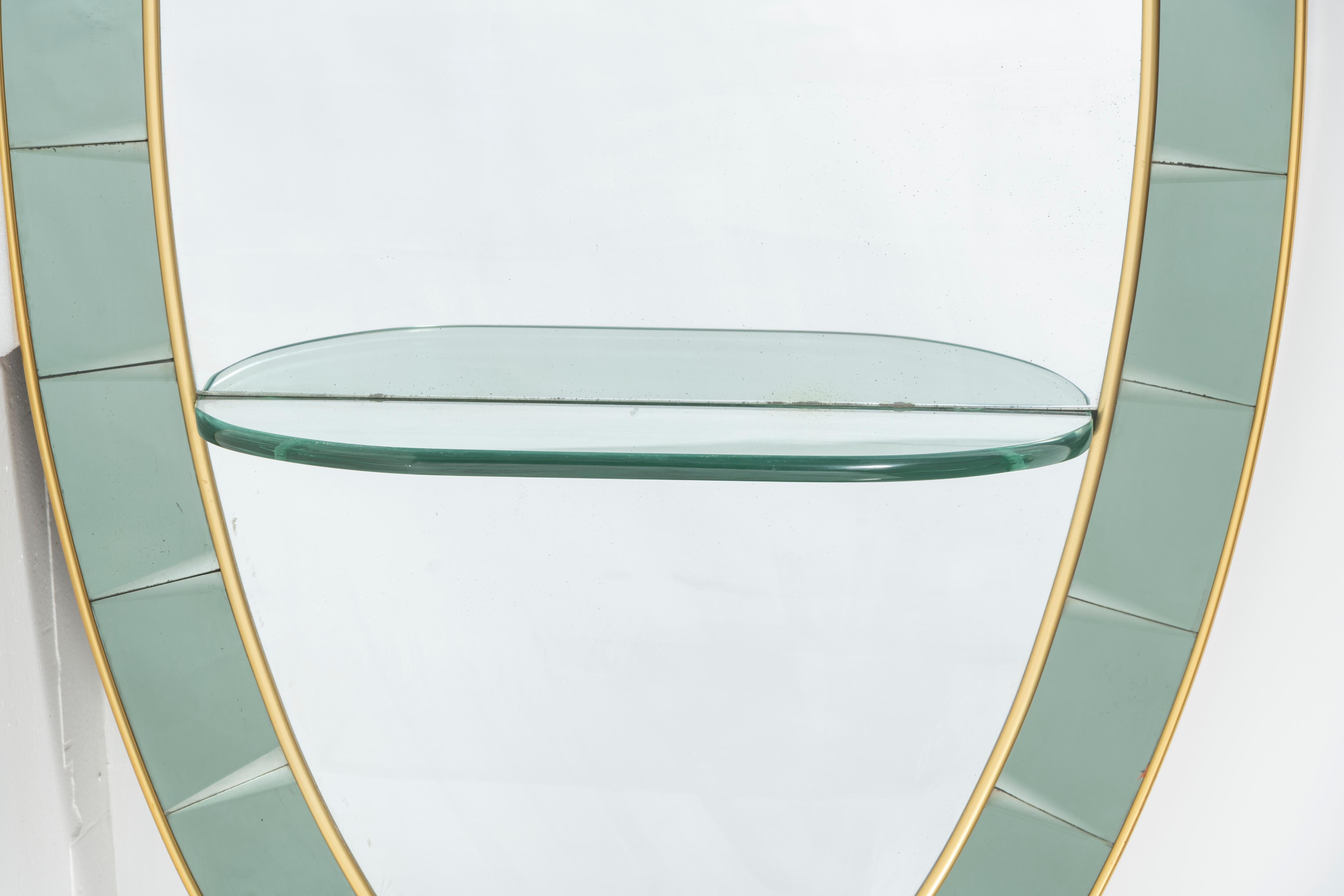 Italian Cristal Arte Mirror - Standing Oval, Colored Beveled Glass Frame w/ Murano Shelf