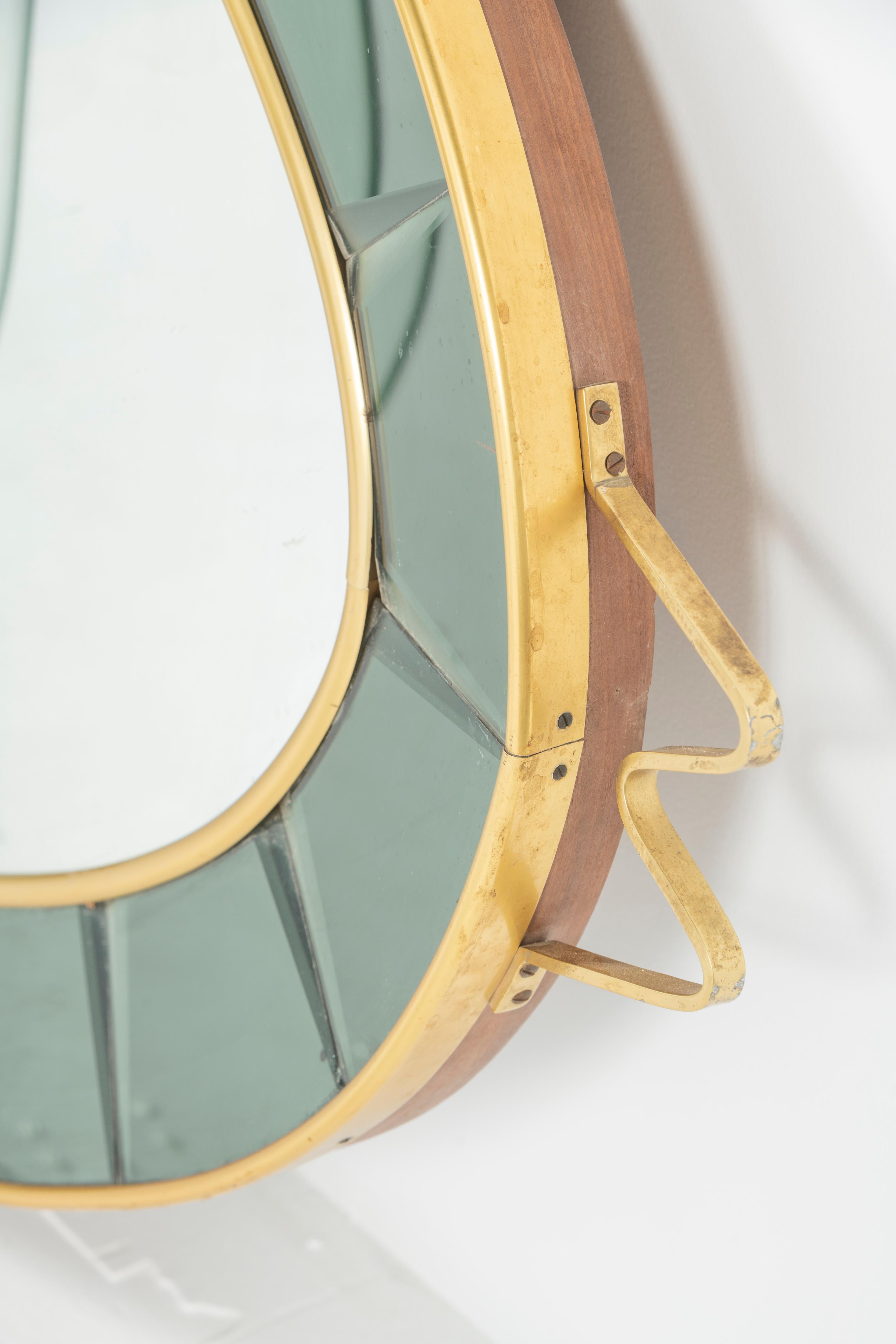 Brass Cristal Arte Mirror - Standing Oval, Colored Beveled Glass Frame w/ Murano Shelf