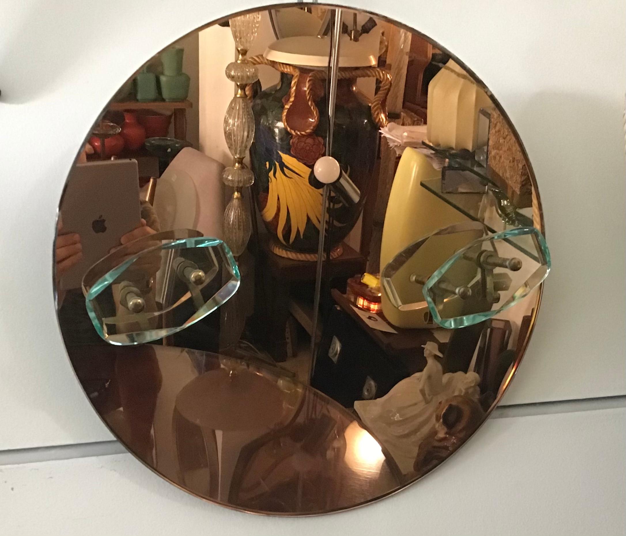 Cristal Arte Mirror with Hanger Brass Glass Wood, 1950, Italy For Sale 4