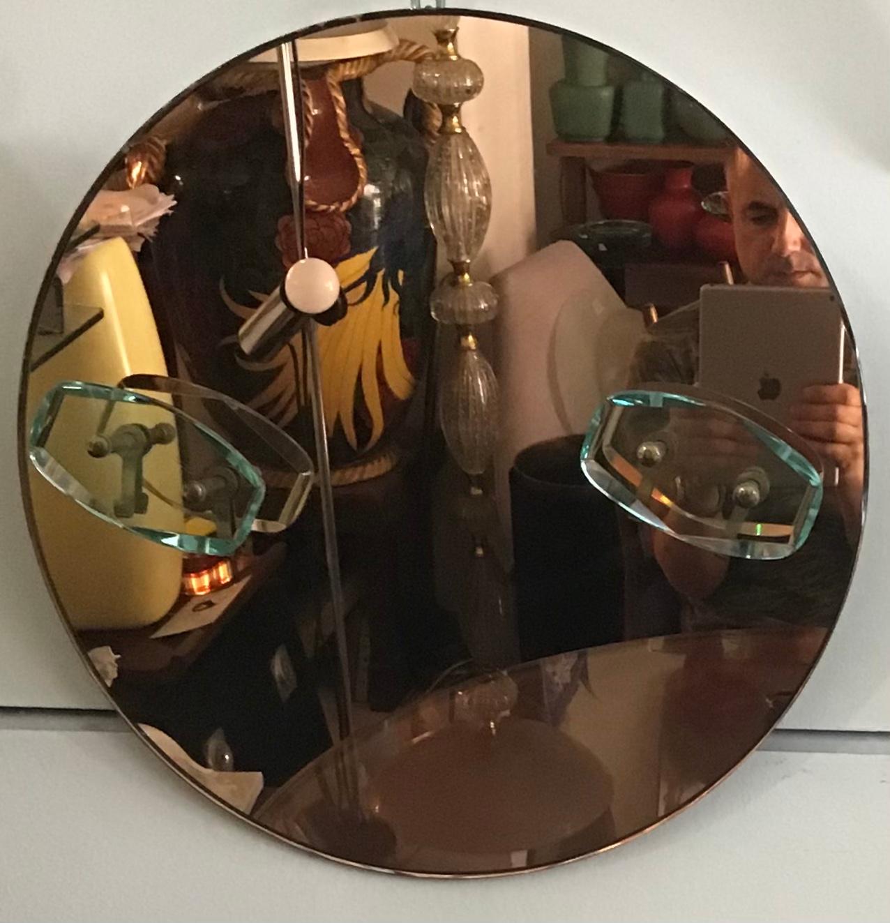 Cristal Arte-Spiegel mit Aufhänger aus Messing-Glas-Holz, 1950, Italien im Angebot 3