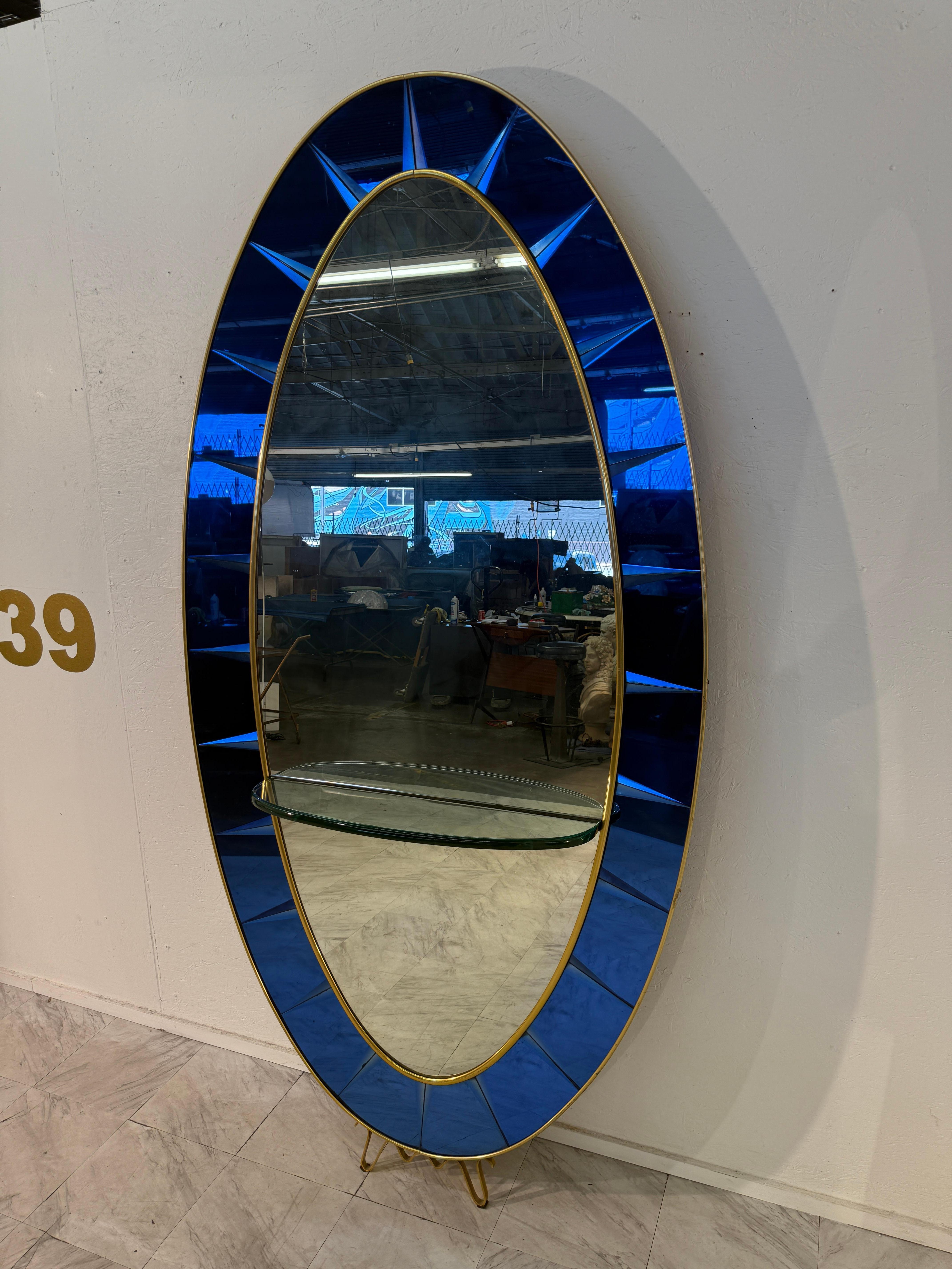 Cristal Arte Oval Floor Mirror With Shelf, Italy 1960 For Sale 5