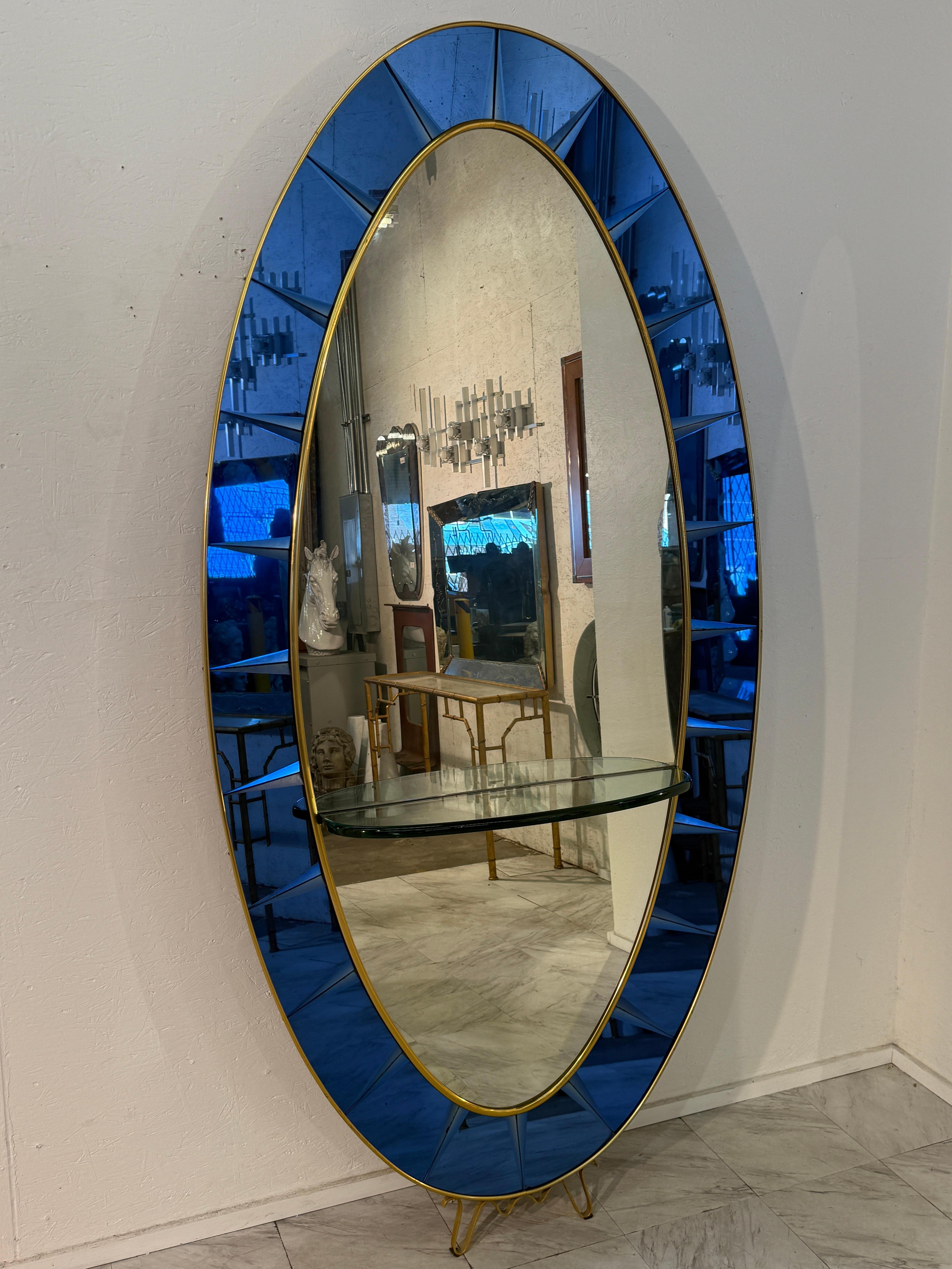 Italian Cristal Arte Oval Floor Mirror With Shelf, Italy 1960 For Sale