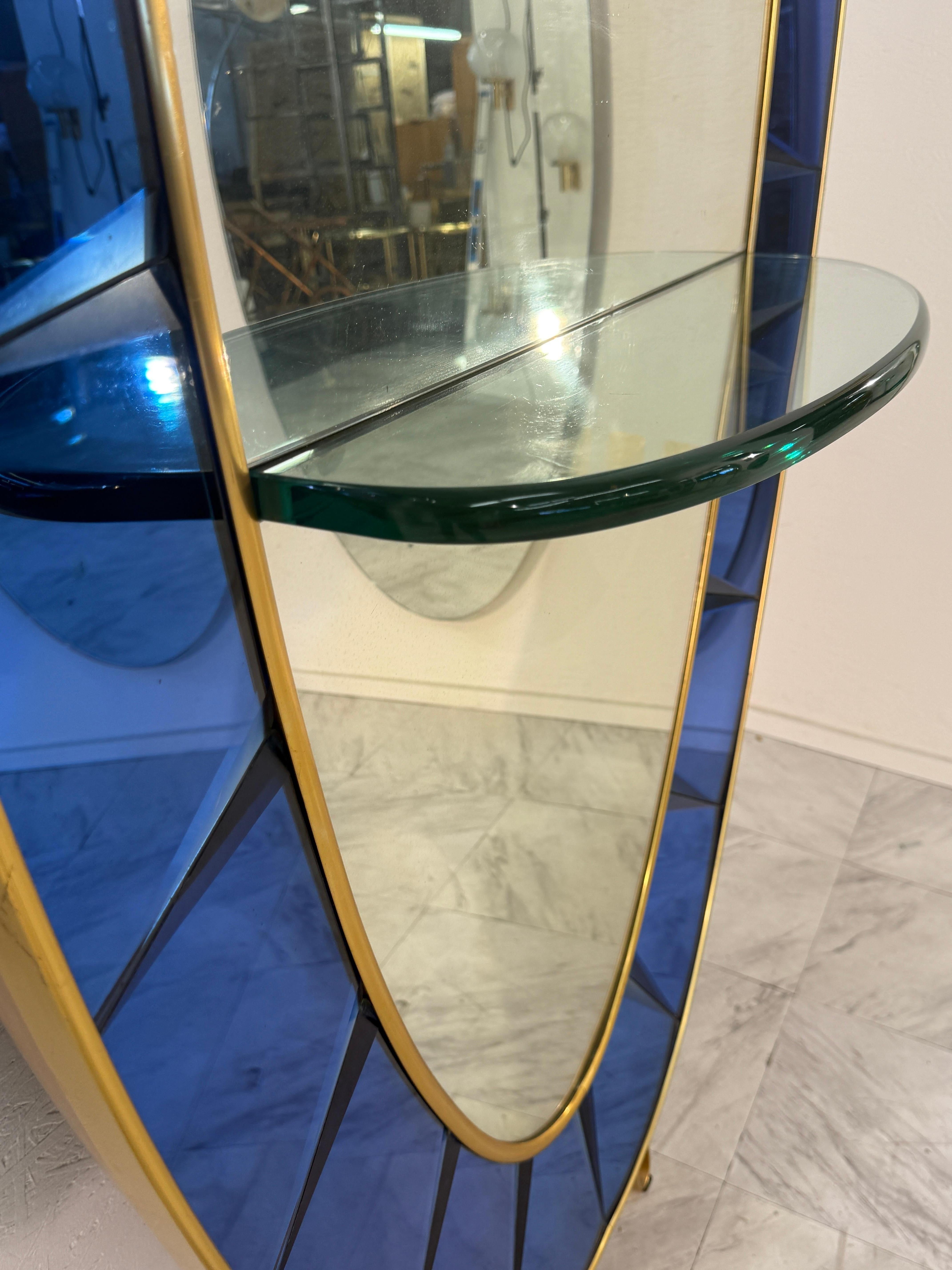 Glass Cristal Arte Oval Floor Mirror With Shelf, Italy 1960 For Sale