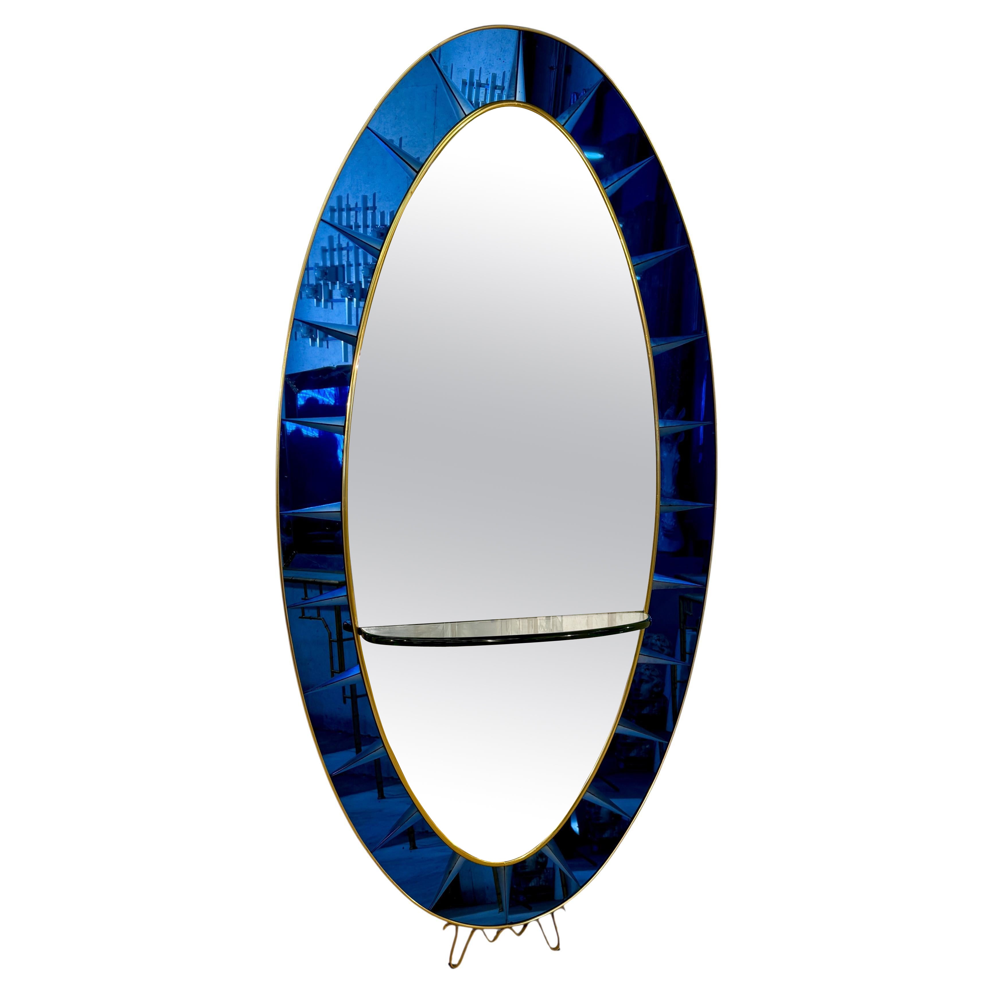 Cristal Arte Oval Floor Mirror With Shelf, Italy 1960 For Sale