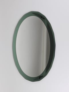 Cristal Arte Oval Green Grey Mid-Century Scalloped Wall Mirror, Italy, 1960s