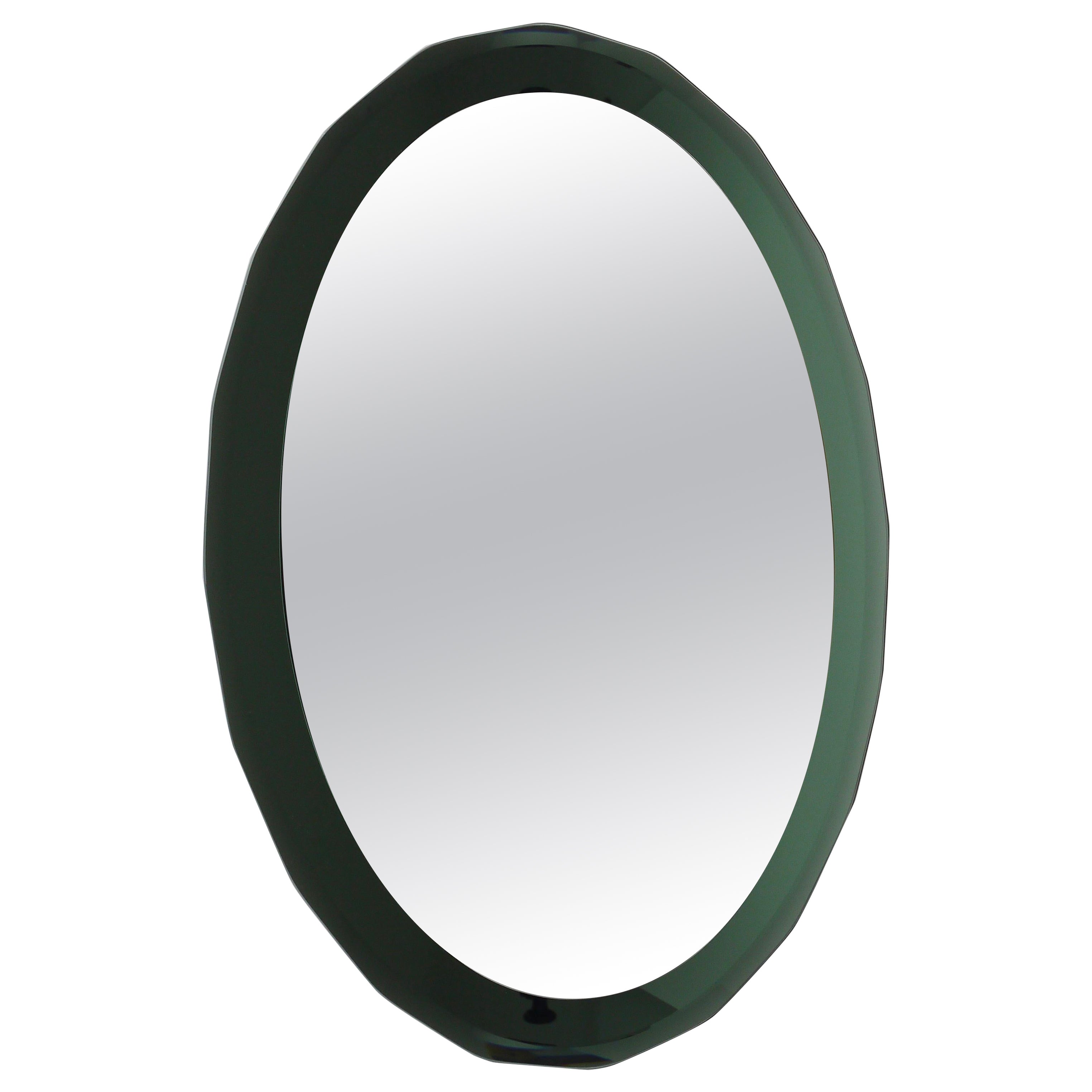 Cristal Arte Oval Green Grey Mid-Century Scalloped Wall Mirror, Italy, 1960s