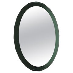Specchio da parete ovale verde-grigio con bordi smerlati Cristal Arte, stile Mid-Century, Italia, anni '60