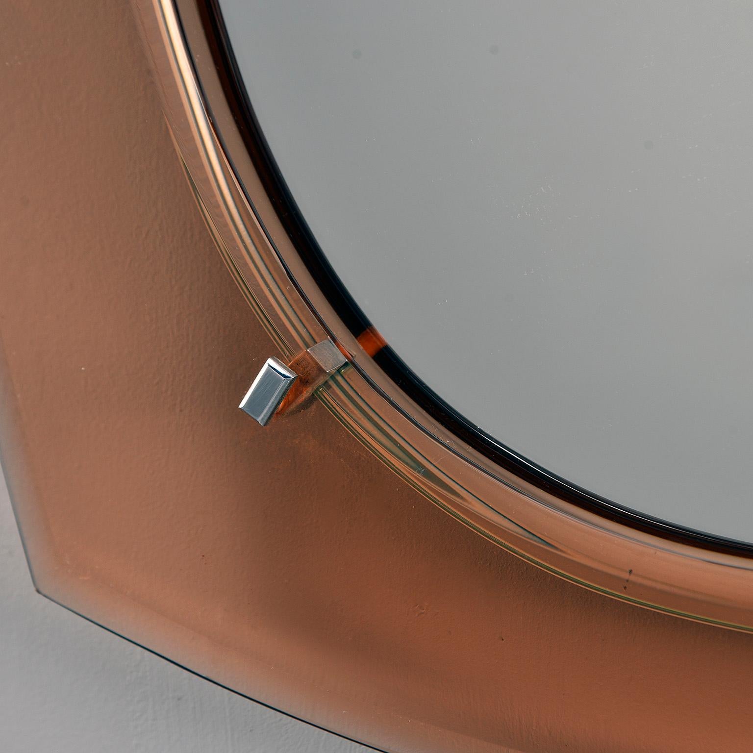 Italian Cristal Arte Oval Mirror with Pale Coral Glass Frame
