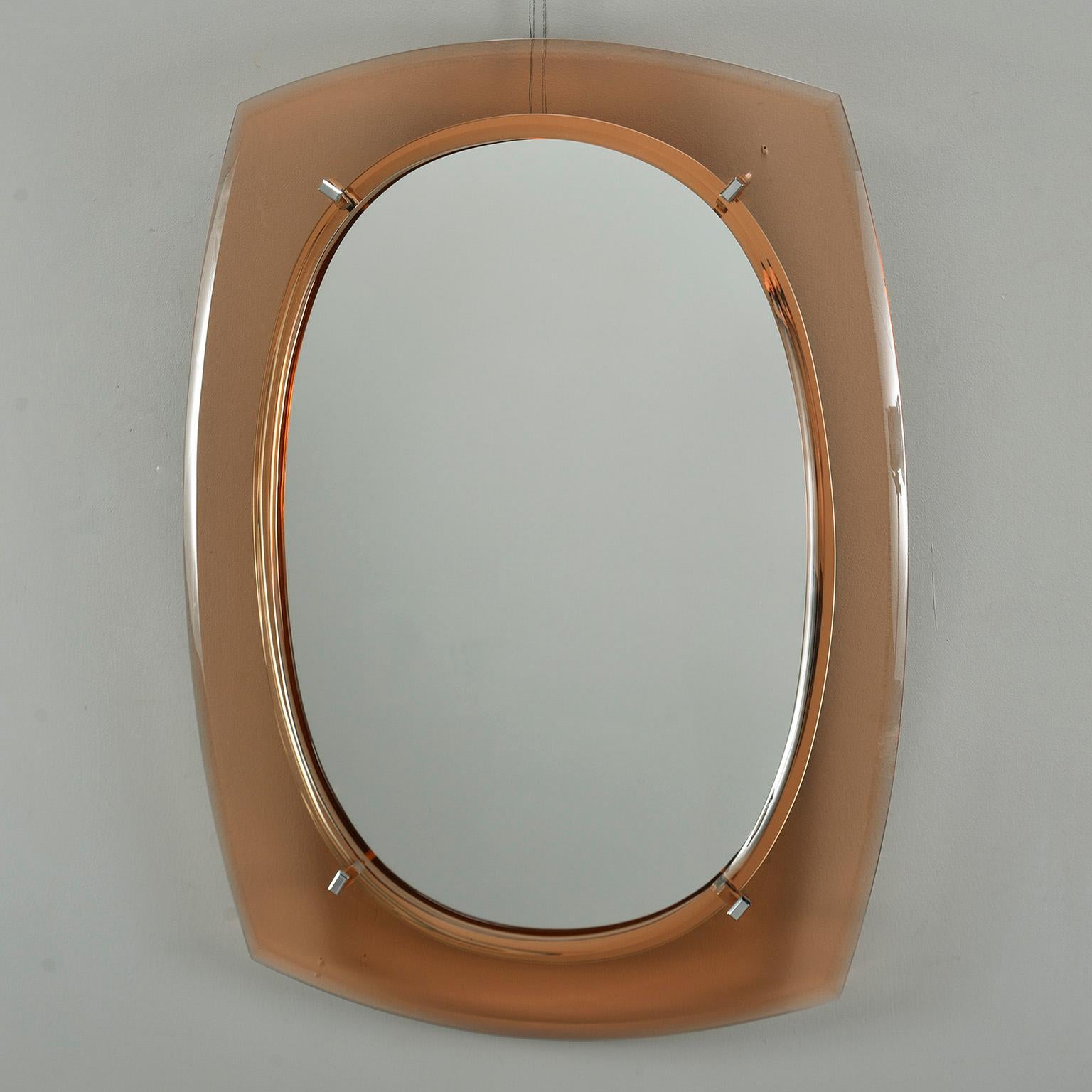 Metal Cristal Arte Oval Mirror with Pale Coral Glass Frame