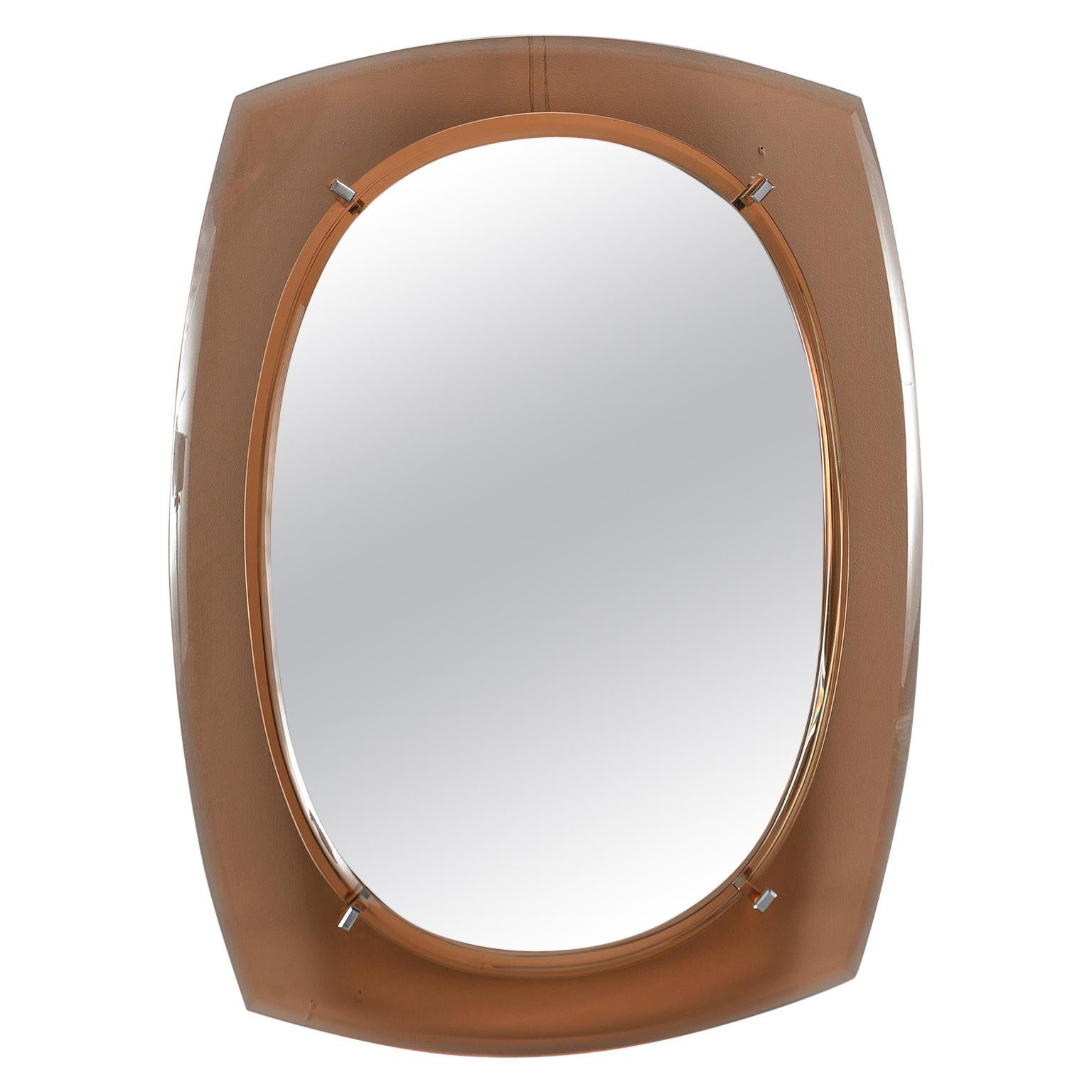 Cristal Arte Oval Mirror with Pale Coral Glass Frame
