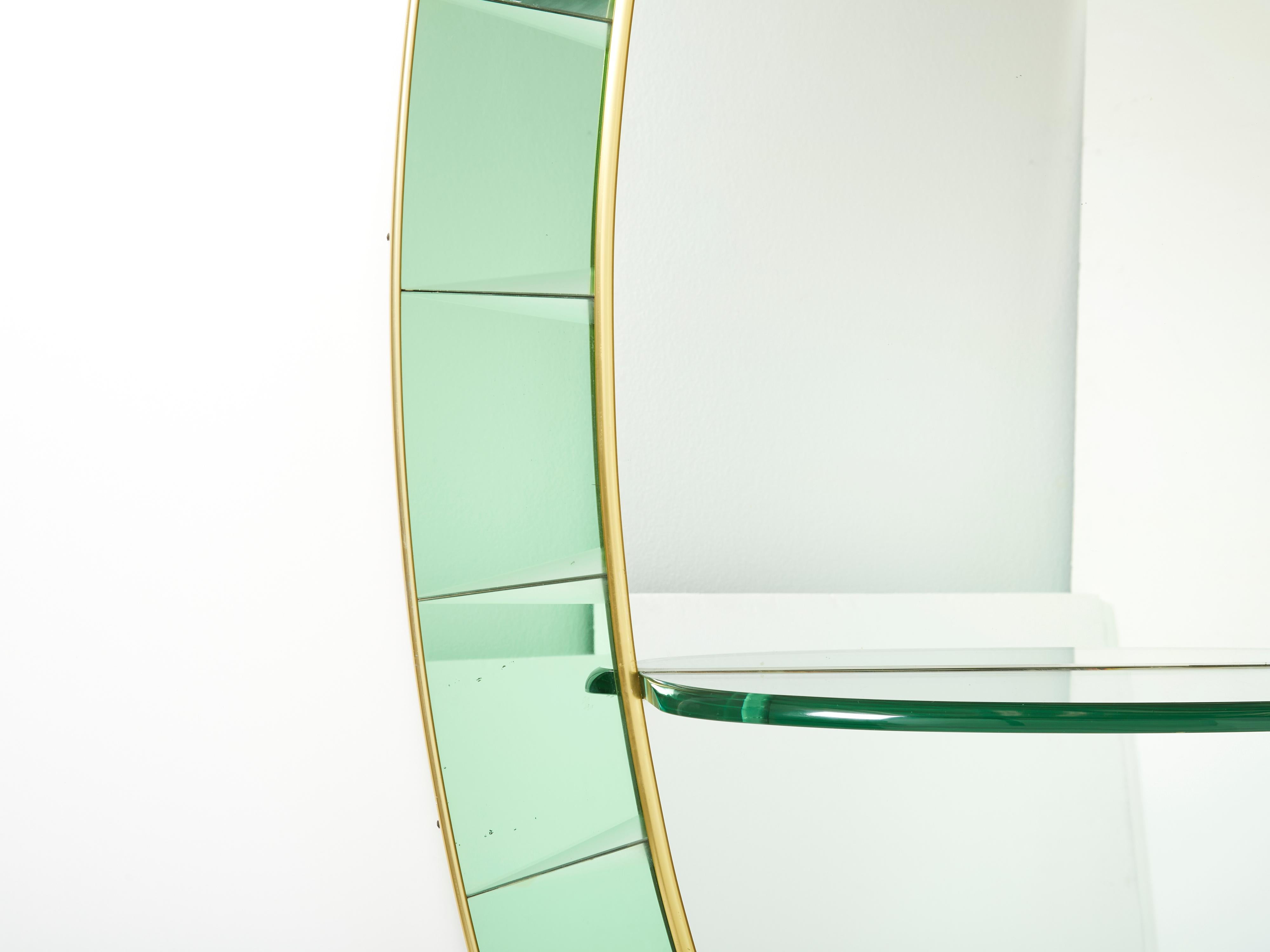 Ovaler Cristal Arte-Spiegel aus italienischem Messing mit grünem Kristall 1950er Jahre im Angebot 3