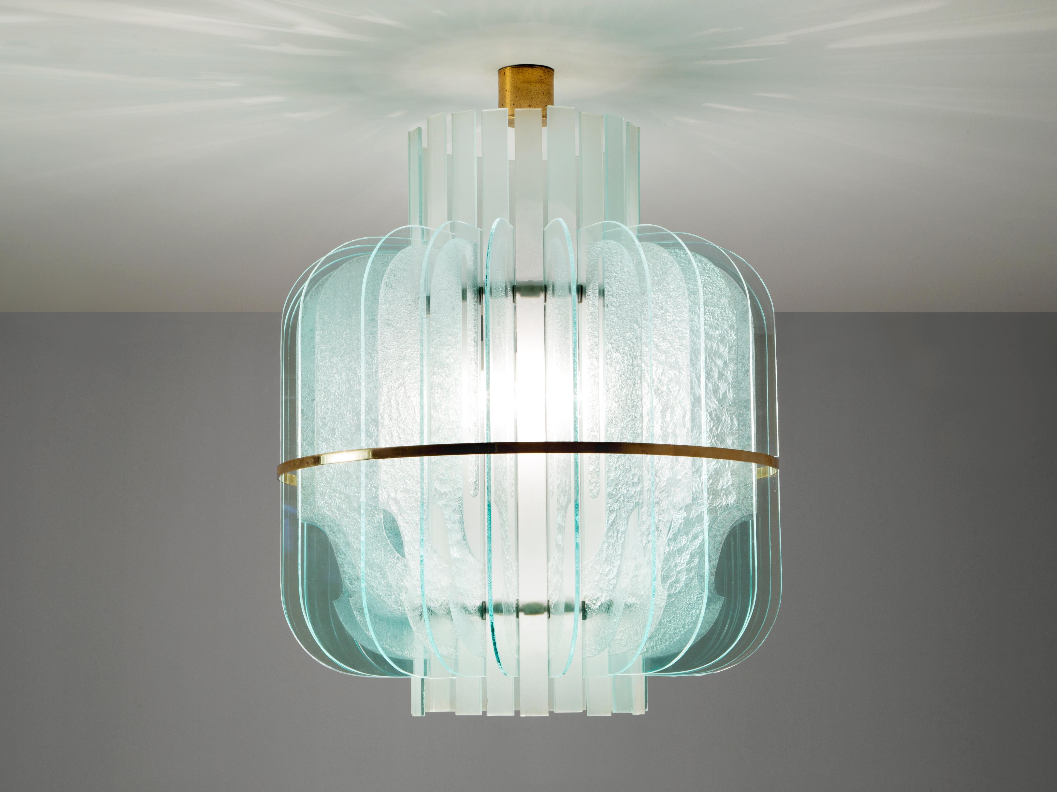 Mid-Century Modern Cristal Arte Pendants with in Glass with Brass