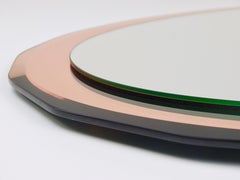 Espejo de pared festoneado Cristal Arte Rosa Oval de mediados de siglo, Italia, años 60