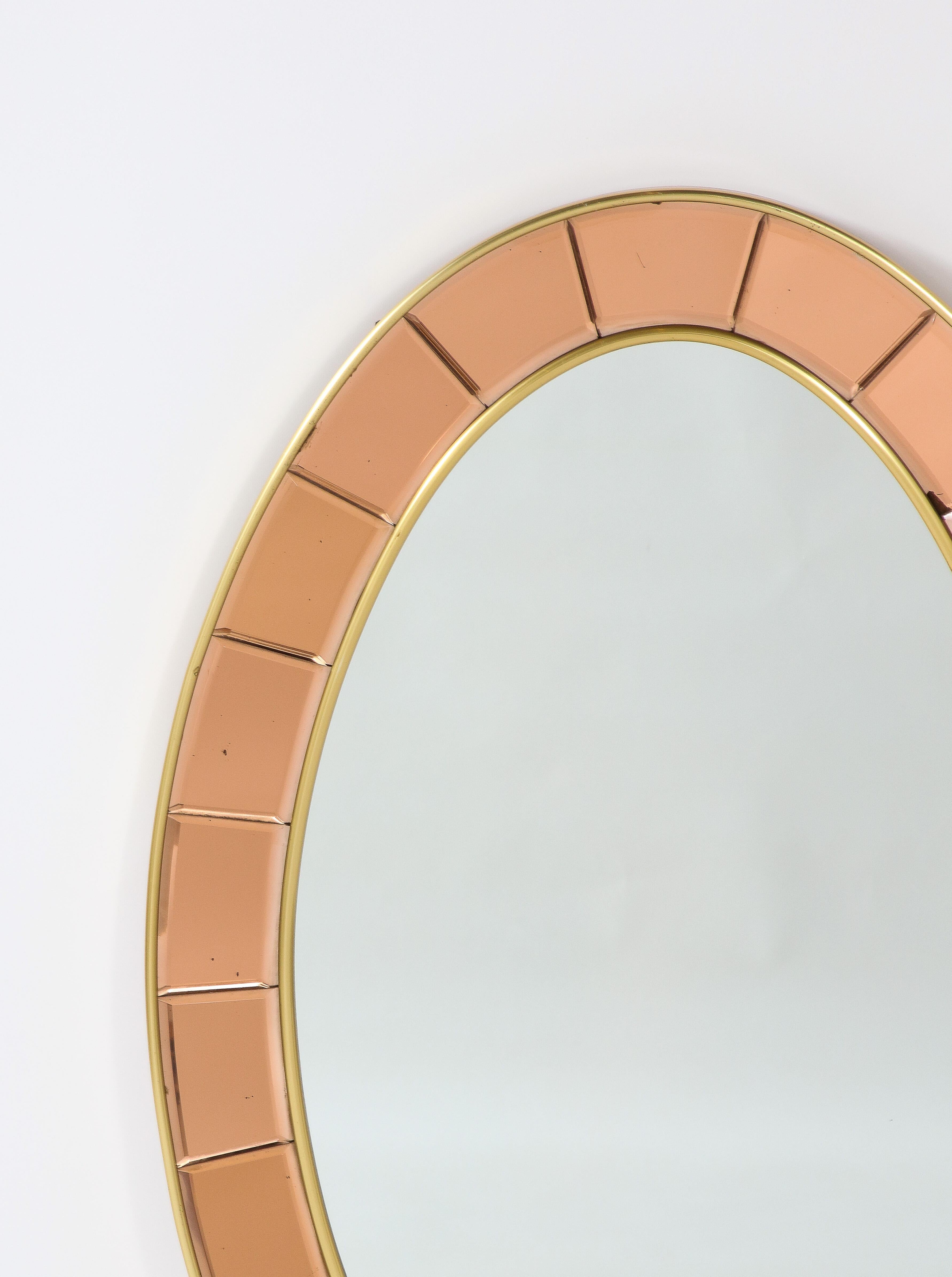 Cristal Art Rose Gold and Gilt Brass Italian Oval Wall Mirror In Good Condition In New York, NY