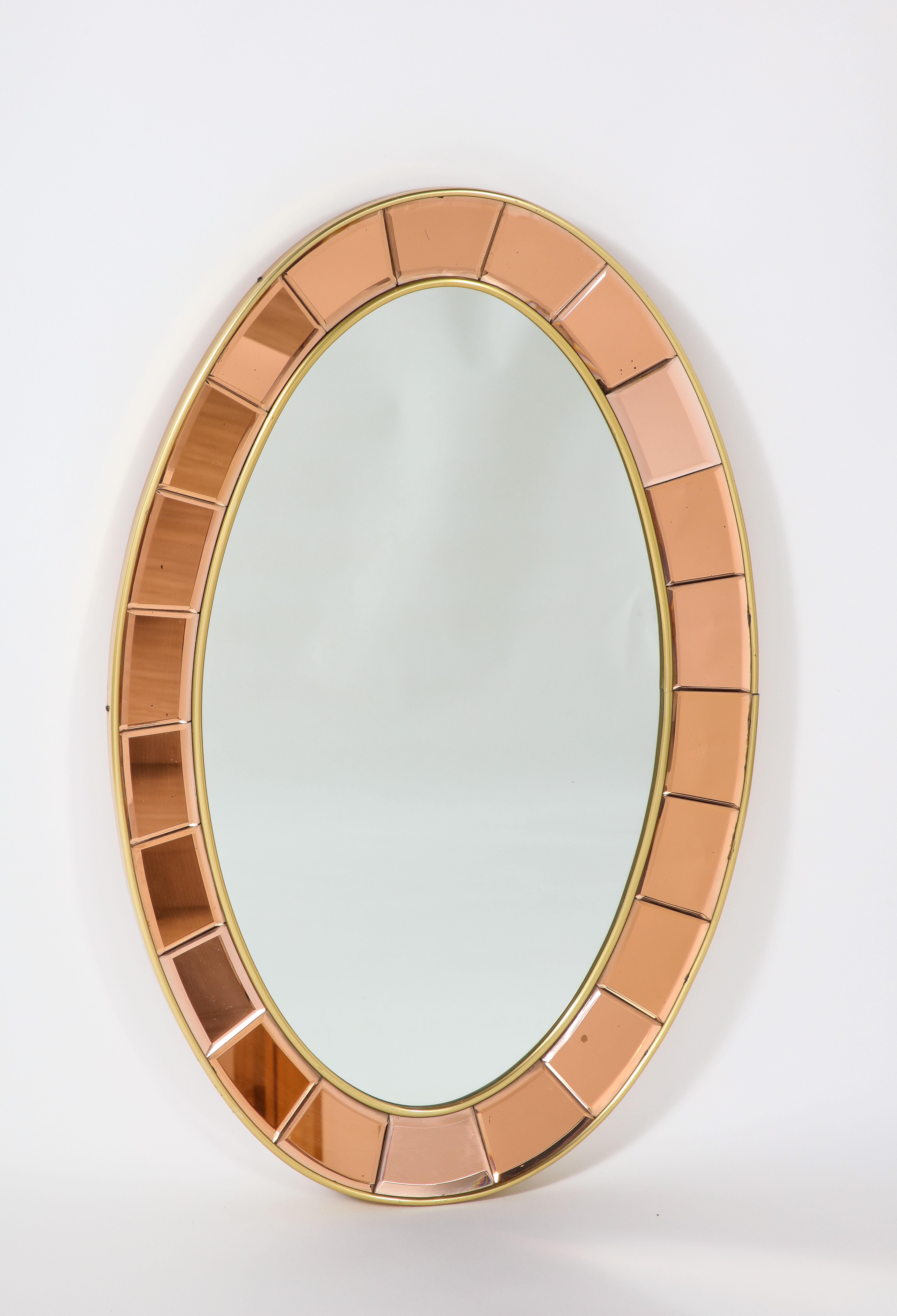 Cristal Art Rose Gold and Gilt Brass Italian Oval Wall Mirror 1