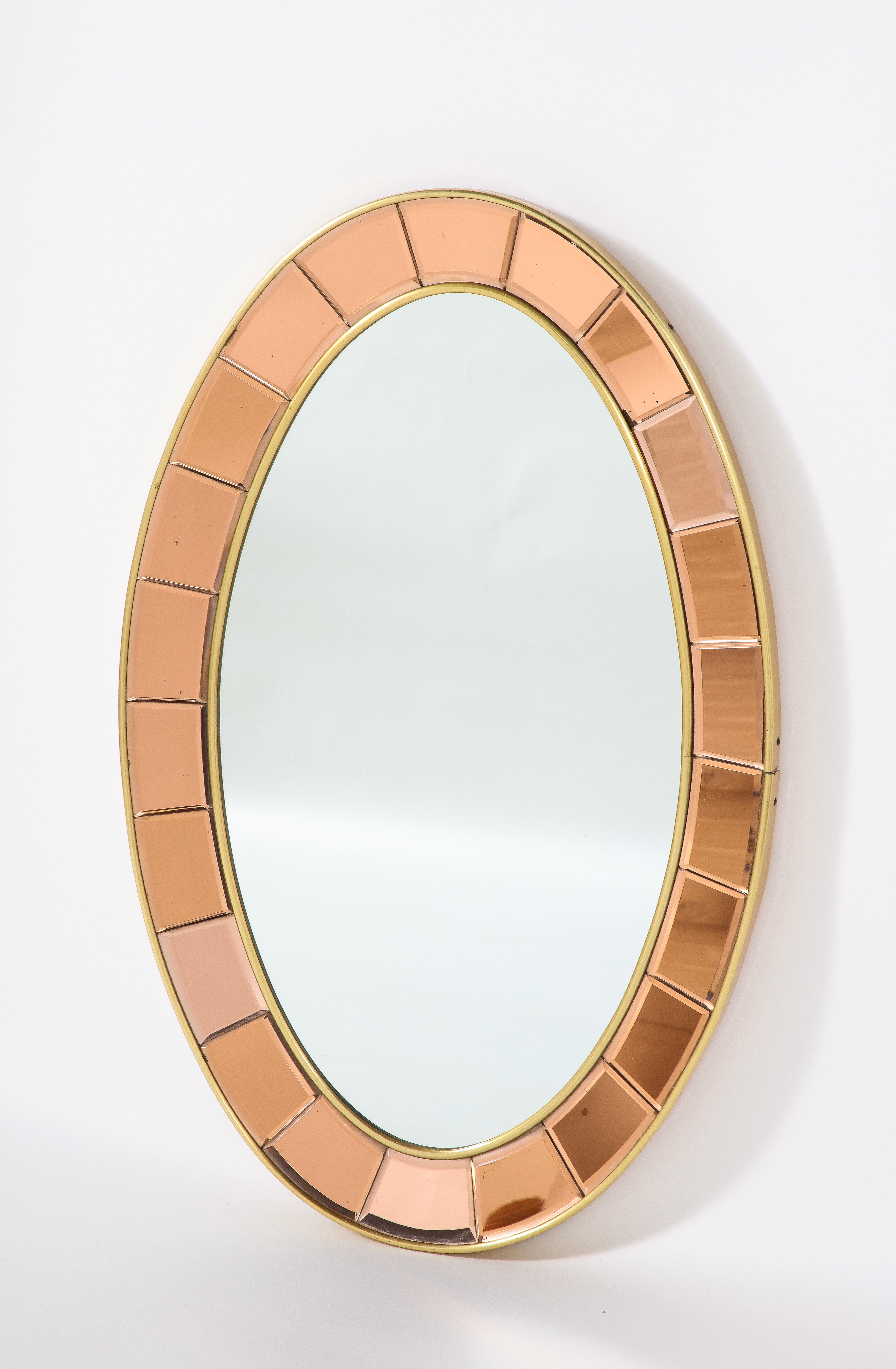 Cristal Art Rose Gold and Gilt Brass Italian Oval Wall Mirror 2