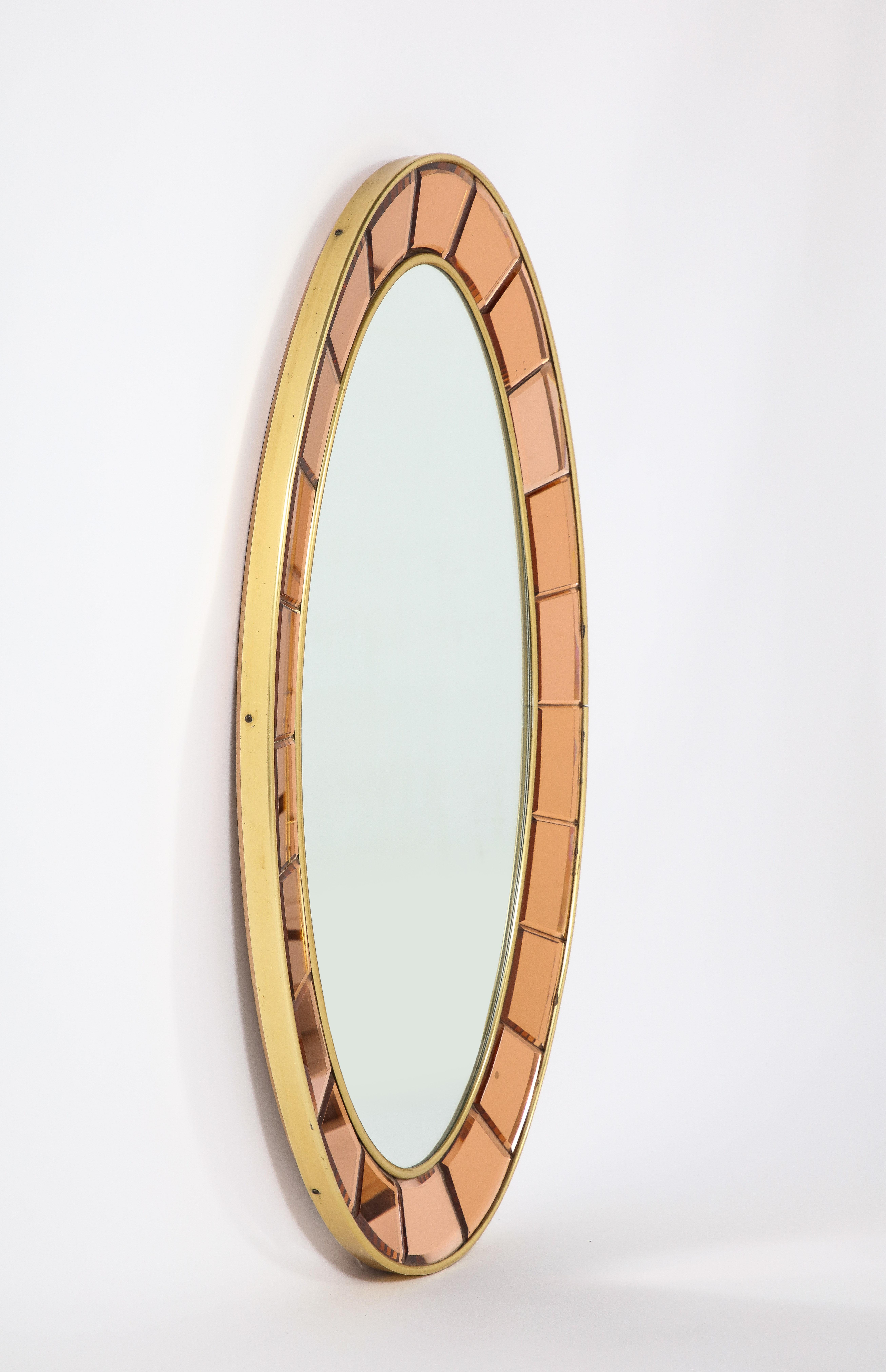 Cristal Art Rose Gold and Gilt Brass Italian Oval Wall Mirror 3